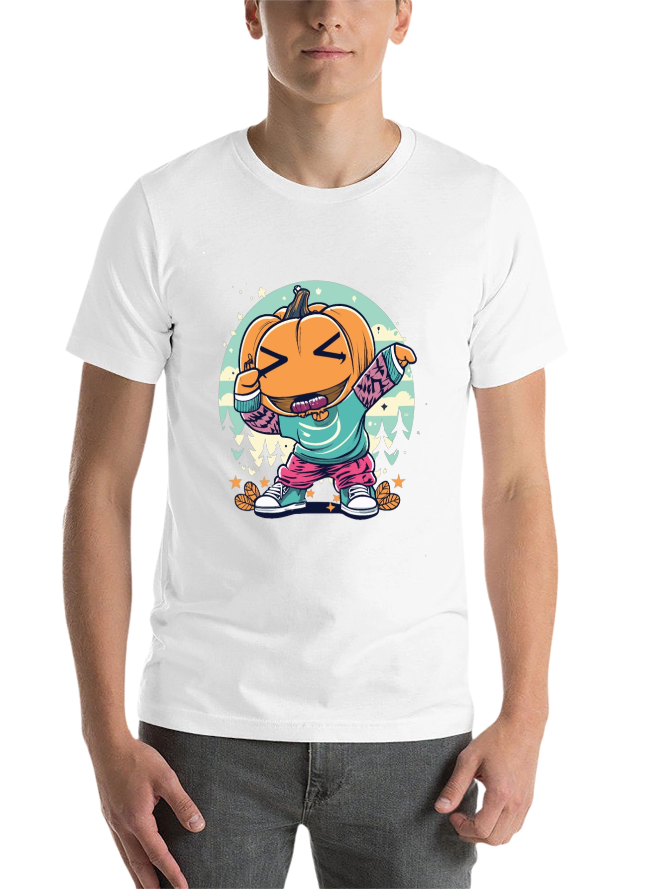 Black Dabbing Pumpkin Cartoon T-Shirt - Halloween Style view 14