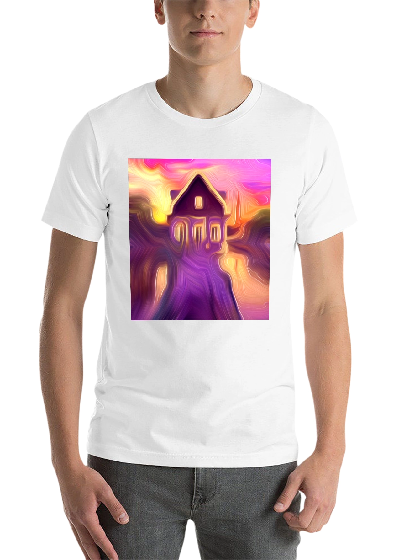 Black Abstract House Graphic Tee - Soft Black Cotton Shirt view 14