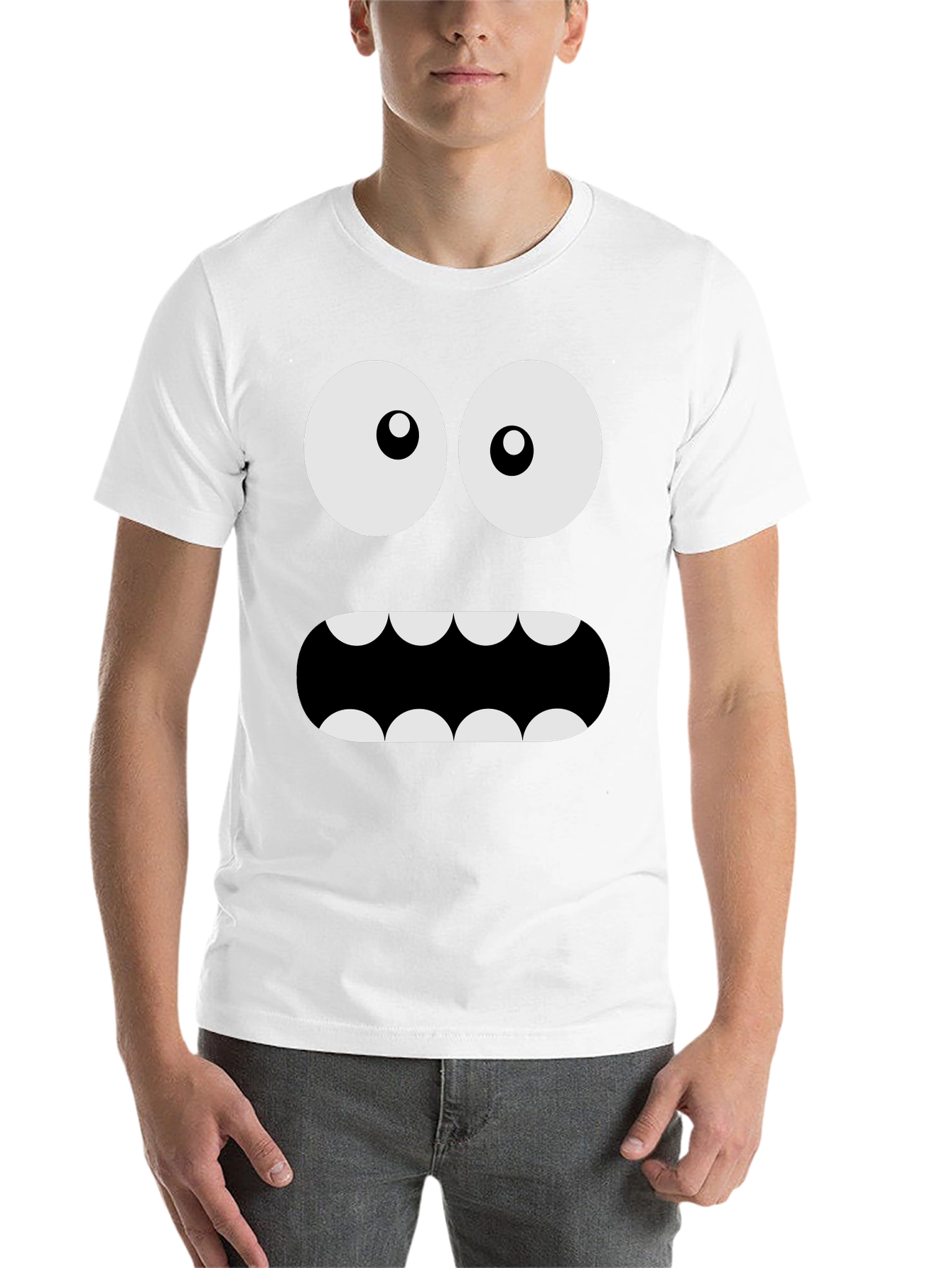 Black Funny Monster Face Graphic Tee - Black Crew Neck T-Shirt view 14