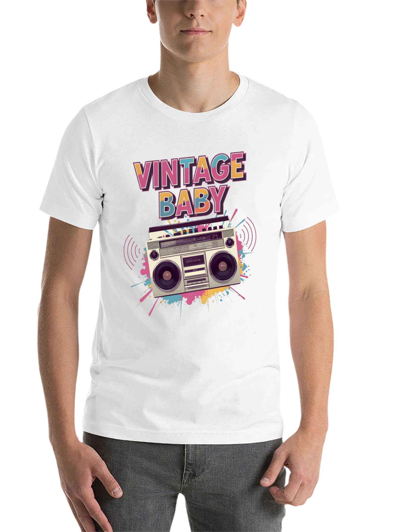 Black Vintage Baby Graphic Tee - Retro Boombox Design view 14