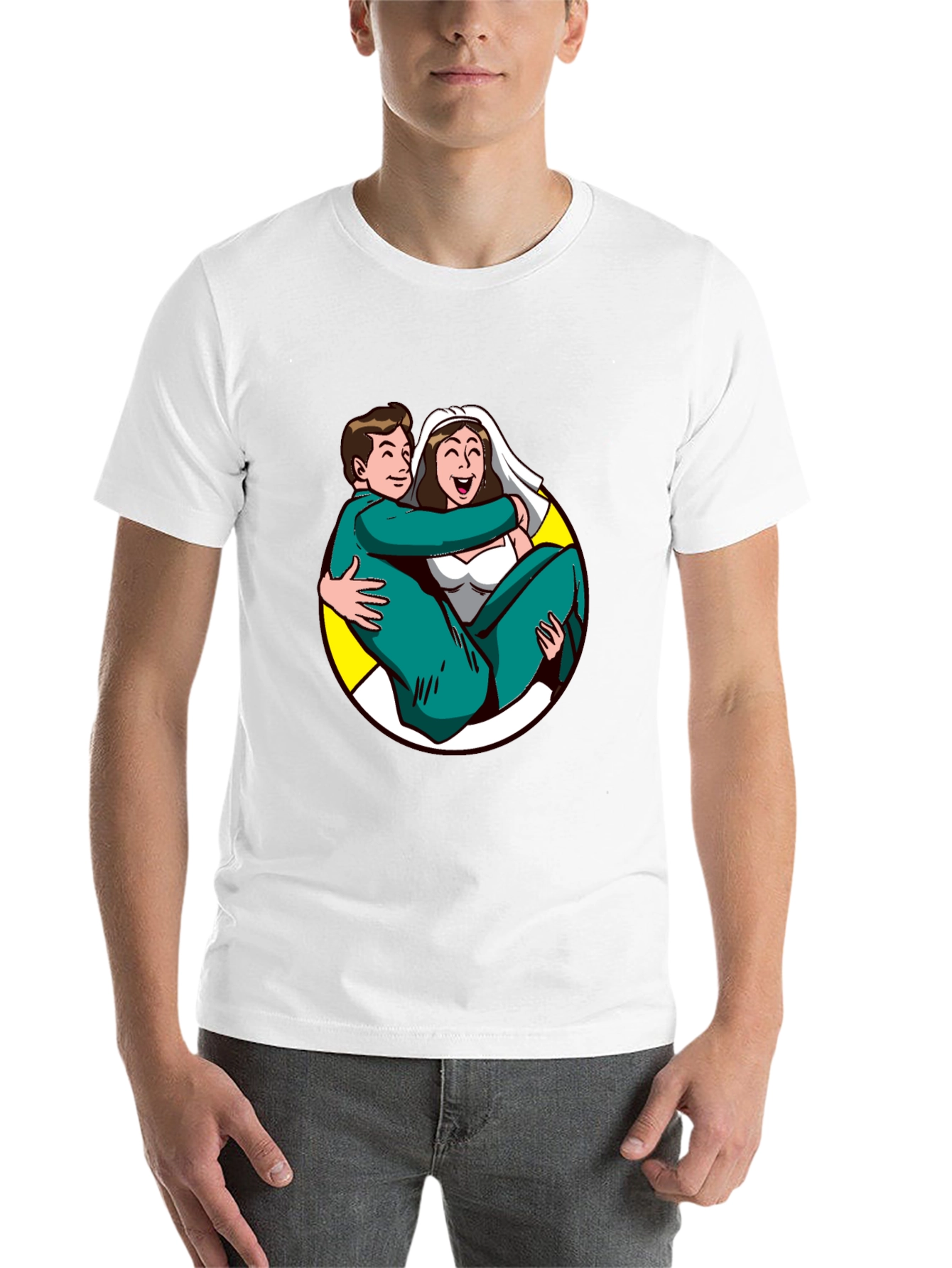 Black Cartoon Bride and Groom Black T-Shirt view 14