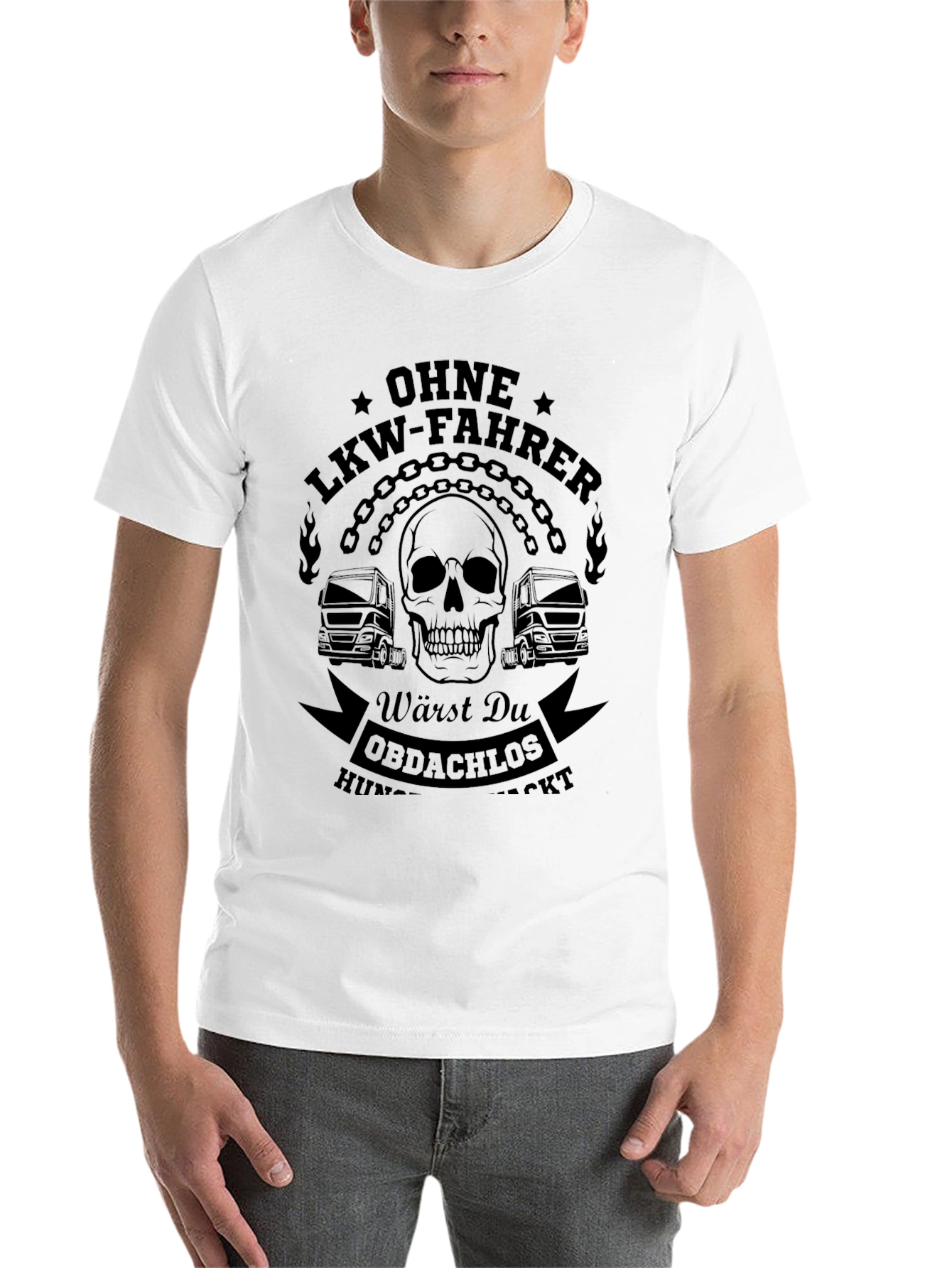 Black Trucker T-Shirt - Ohne LKW-Fahrer - Skull Chain Graphic Tee view 14