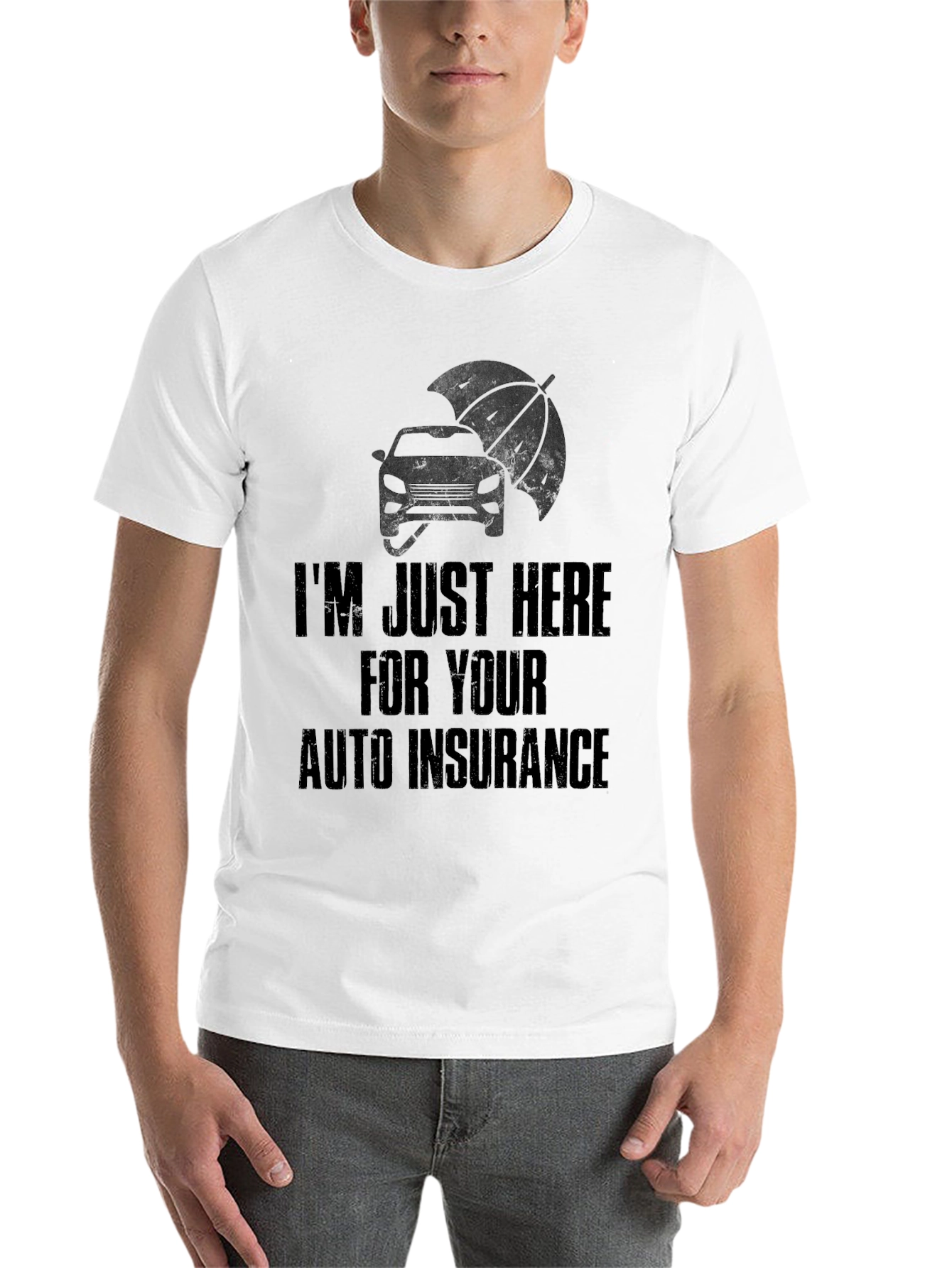 Black I'm Just Here for Auto Insurance Black Graphic Tee view 14
