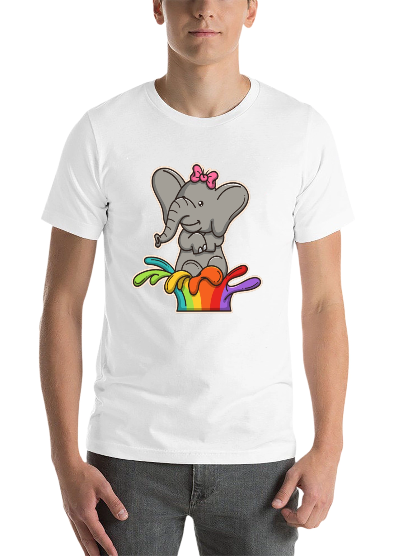 Black Elephant Rainbow Splash Tee - Cute Cartoon Graphic Shirt view 14