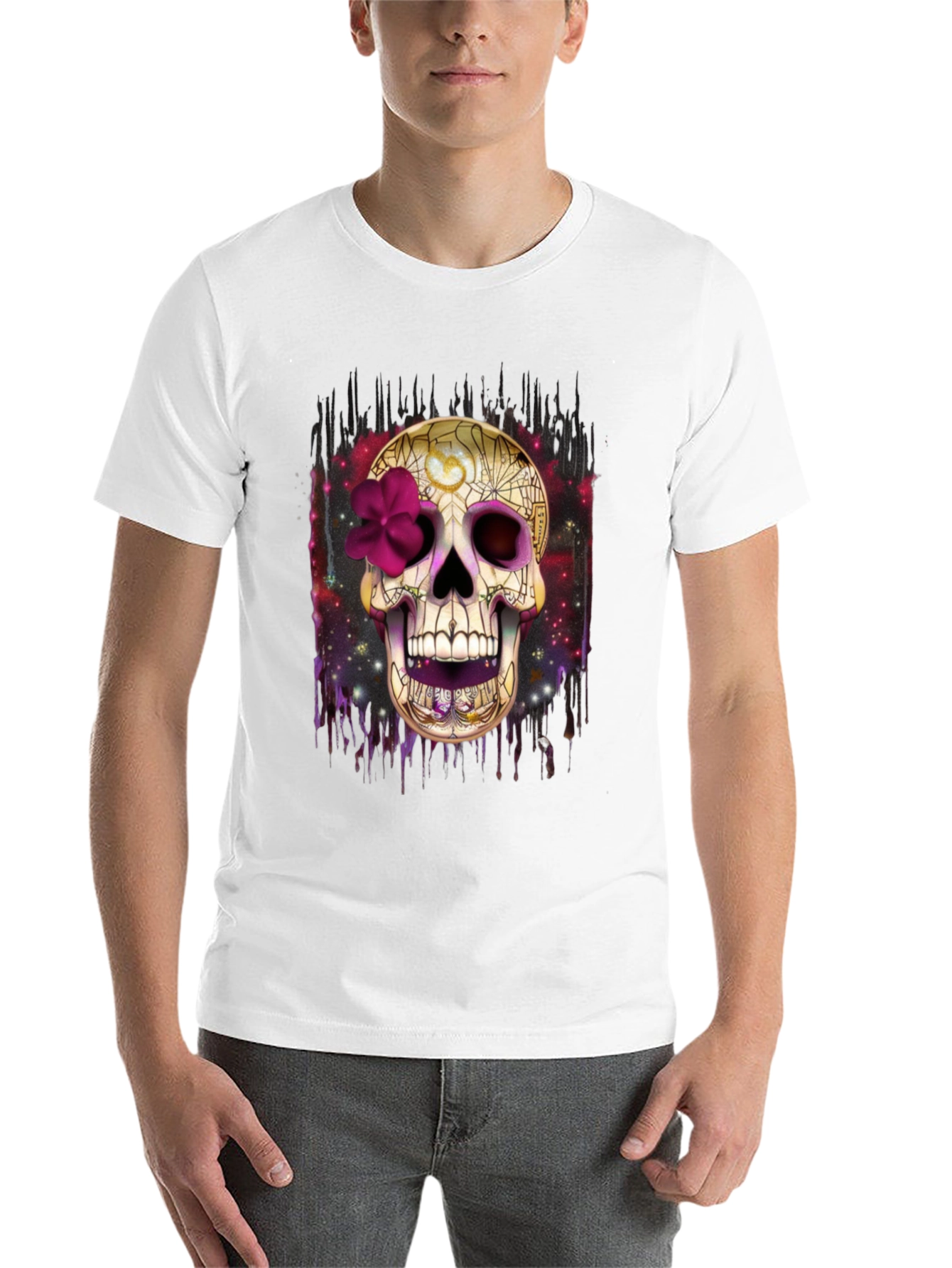 Black Skull Graphic Tee - Dia de los Muertos Style view 14