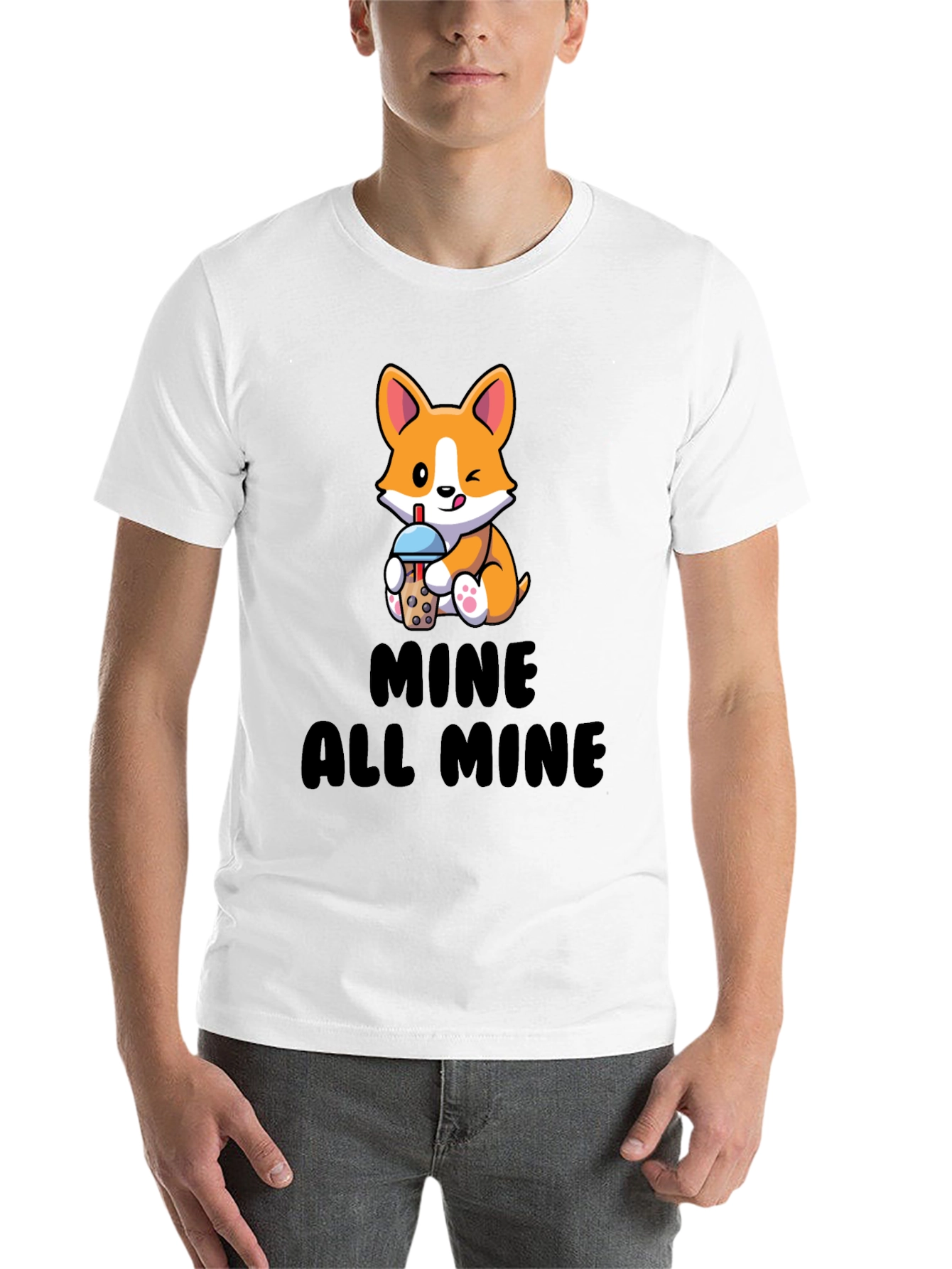 Black Cute Corgi Boba Tea T-Shirt - Mine All Mine view 14