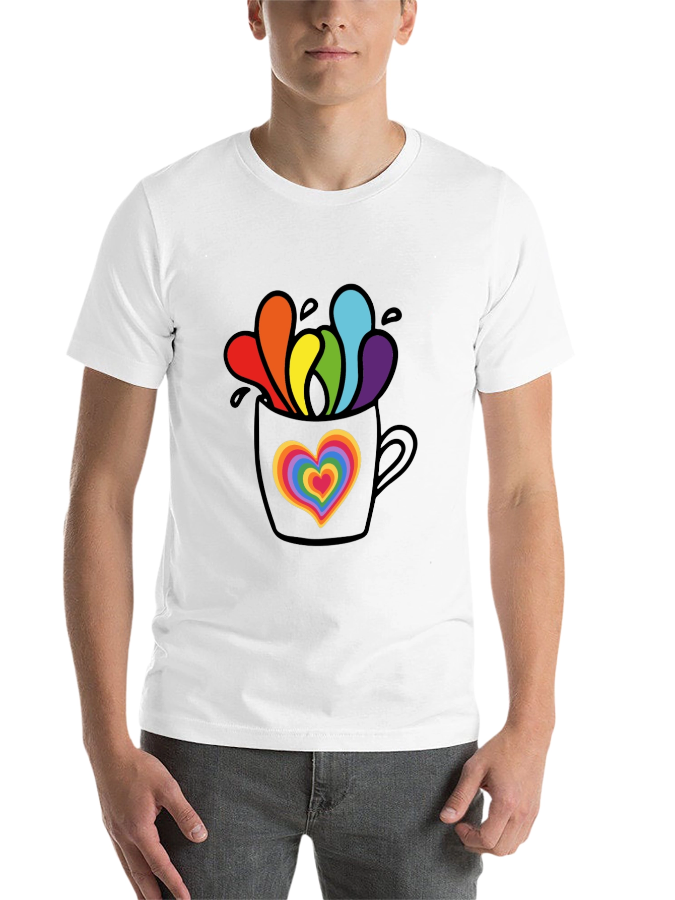 Black Rainbow Heart Mug Graphic Tee view 14