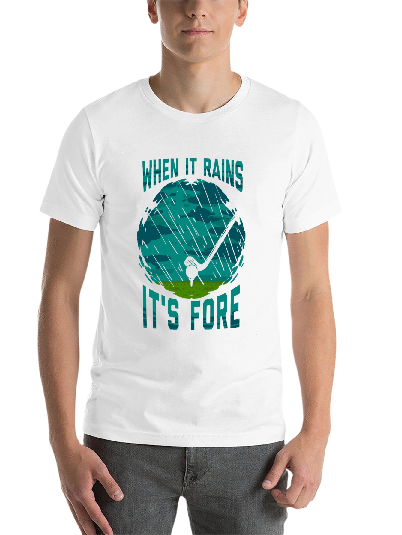 Black Funny Golf Rain T-Shirt - When It Rains It's Fore view 14