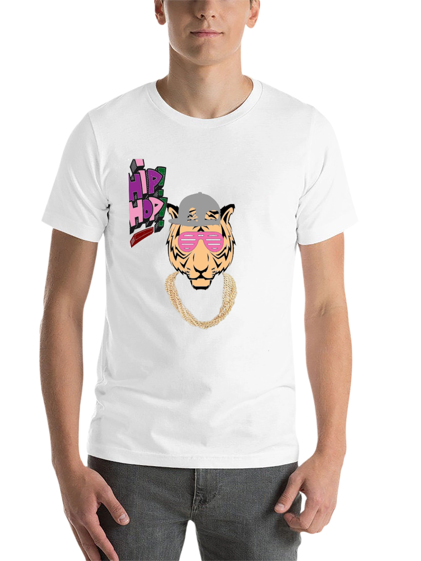 Black Hip Hop Tiger Graphic Tee - Black Cotton T-Shirt view 14