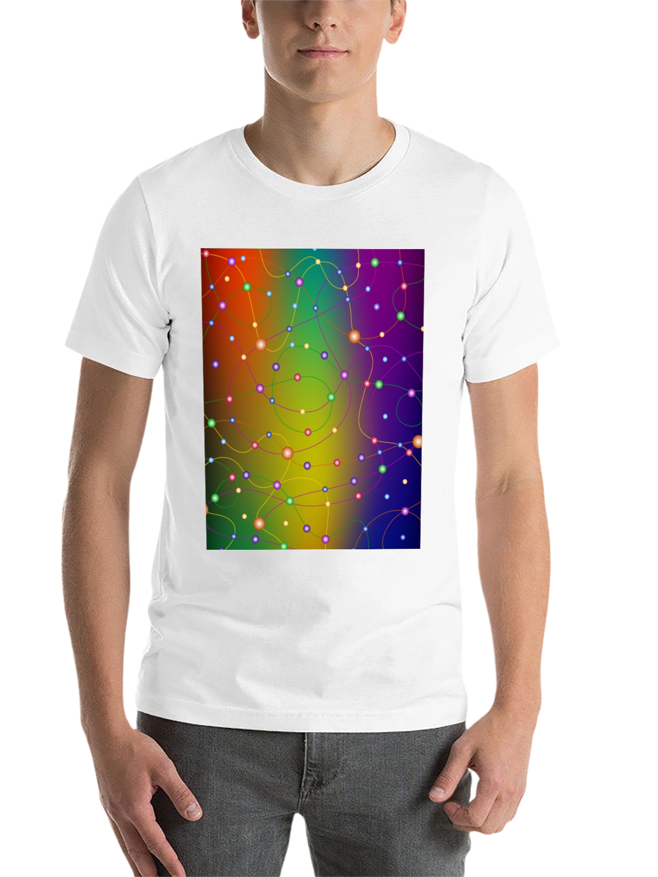 Black Abstract Network Tee - Colorful Connection Shirt view 14