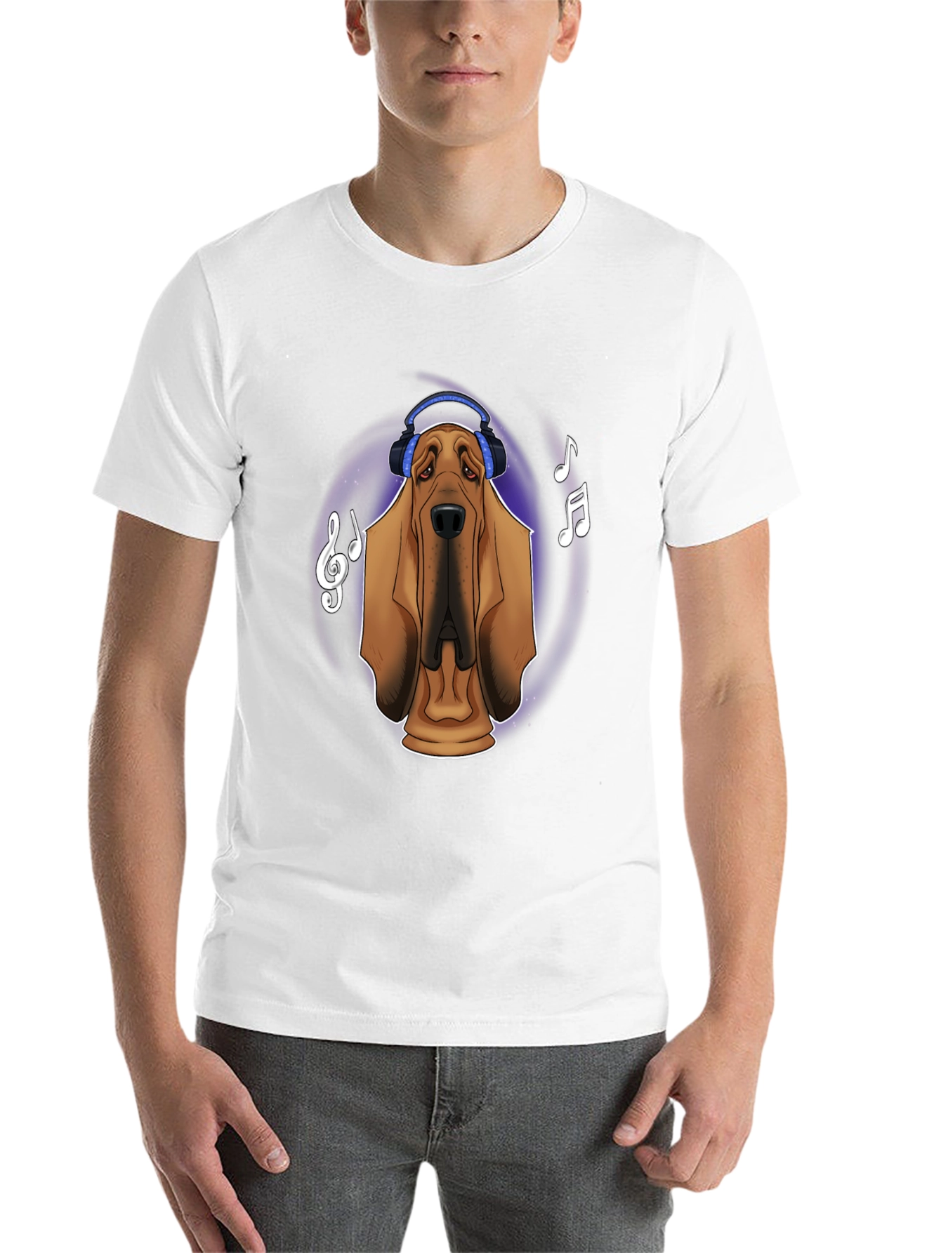 Black Dog with Headphones Graphic T-Shirt view 14