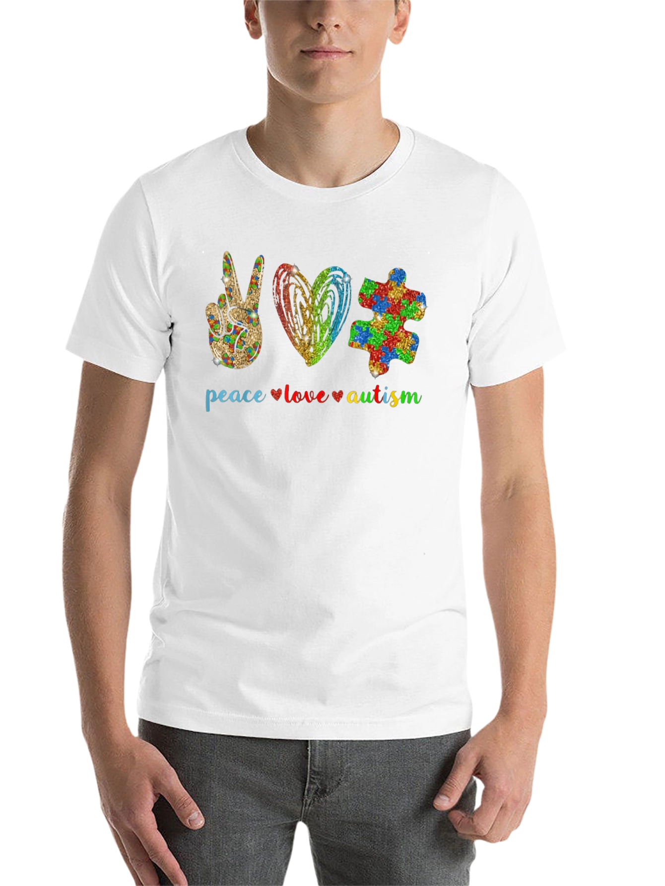 Black Peace Love Autism T-Shirt view 14