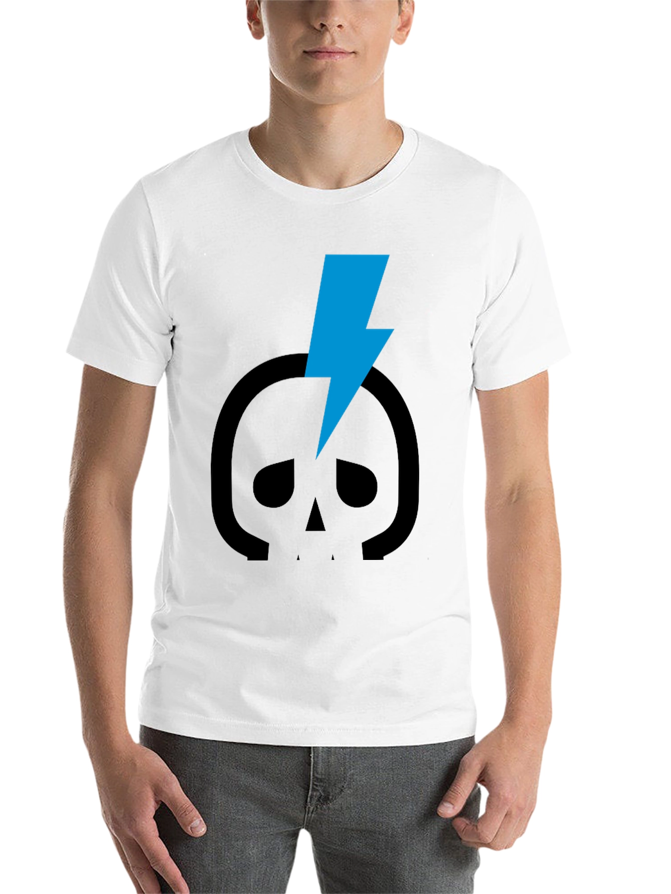 Black Skull Lightning Bolt Graphic Tee - Black Cotton T-Shirt view 14