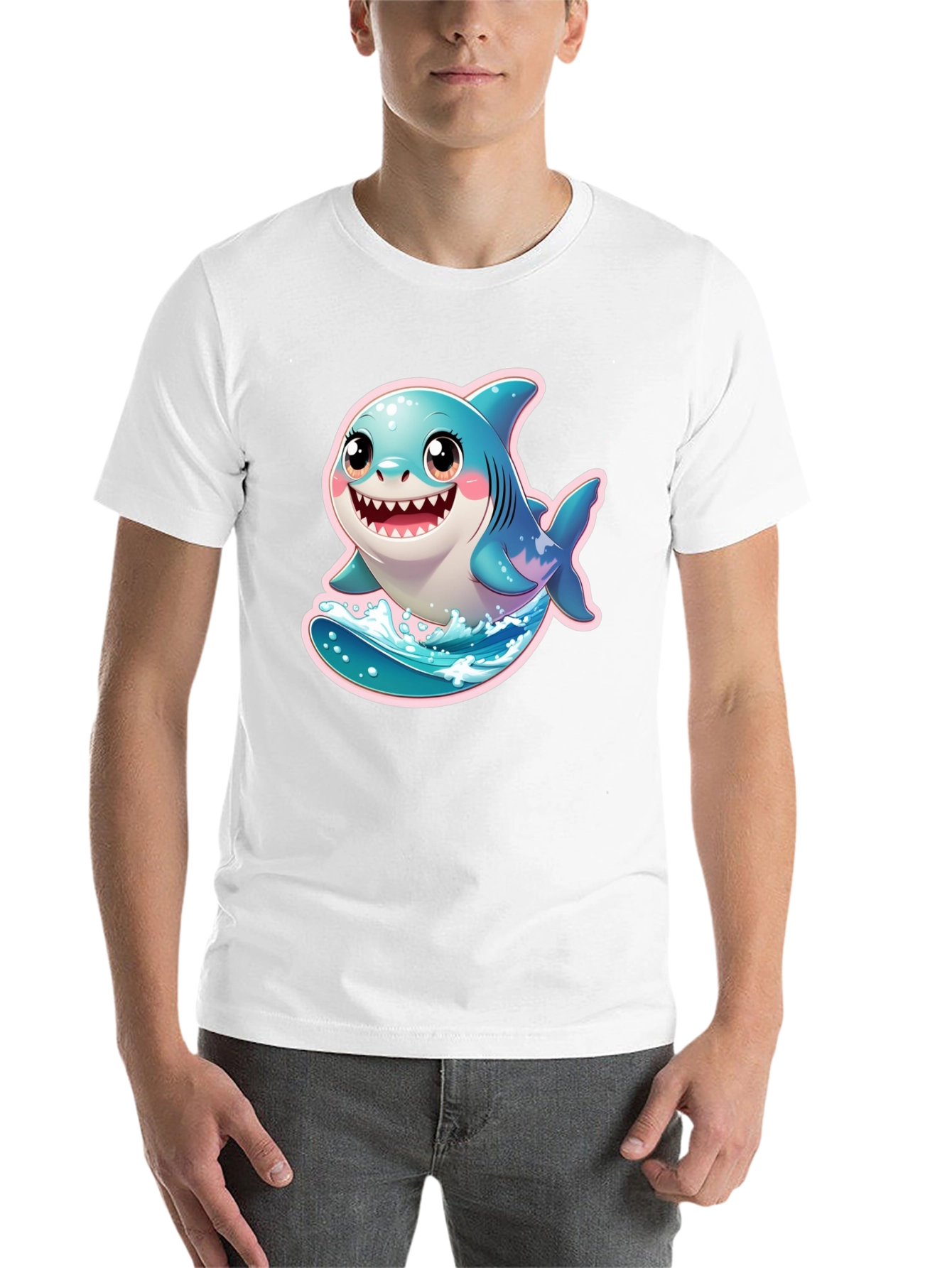 Black Cute Cartoon Shark Graphic Black T-Shirt view 14