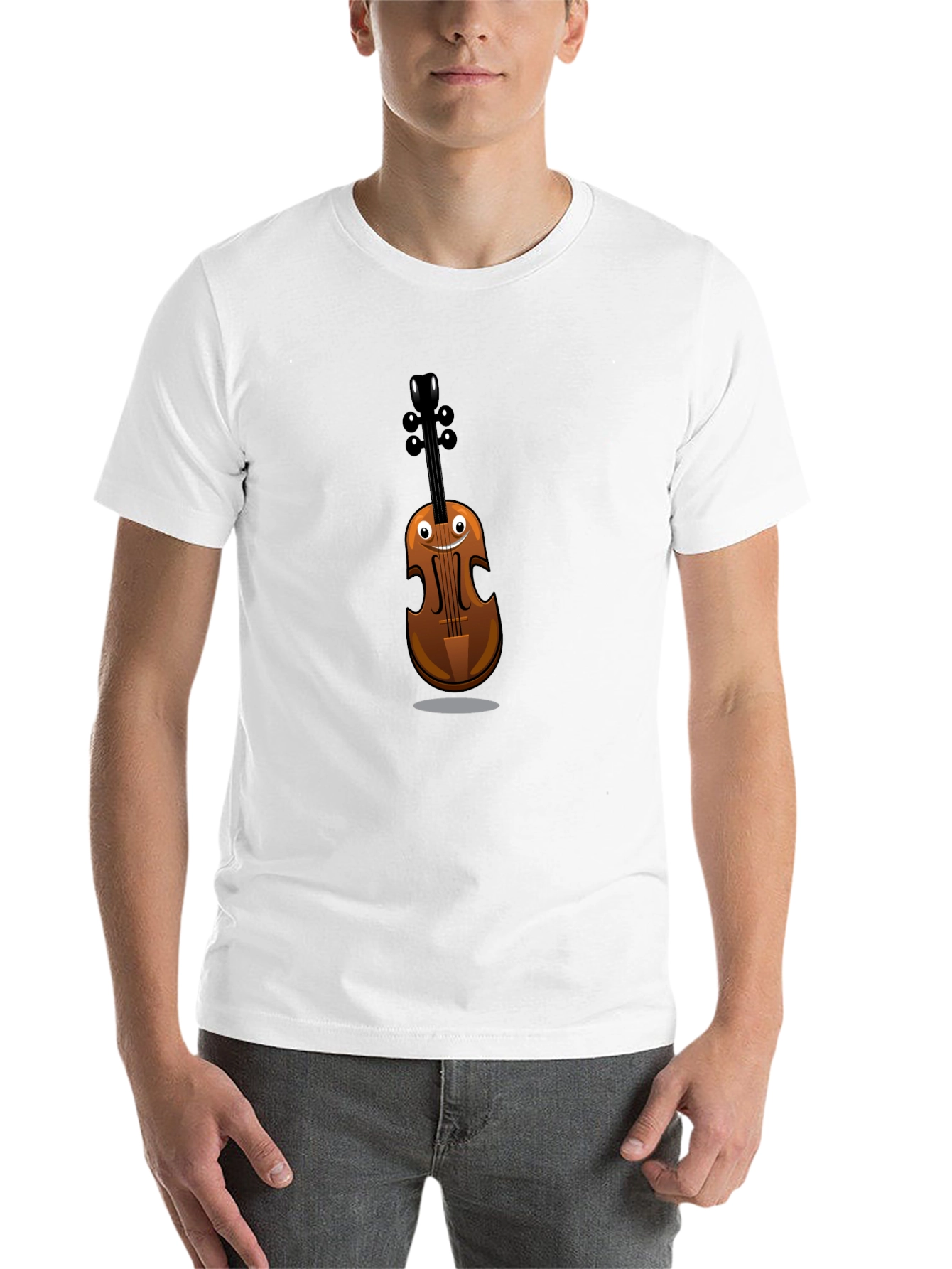 Black Funny Cartoon Violin Graphic Tee - Black Cotton Shirt view 14
