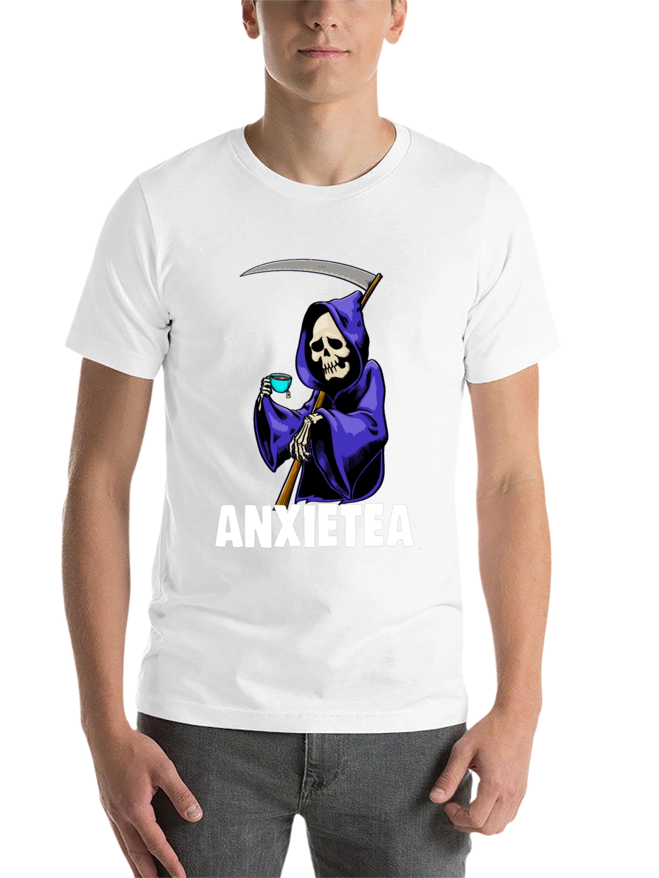Black Anxietea Graphic T-Shirt - Grim Reaper Tea Time view 14
