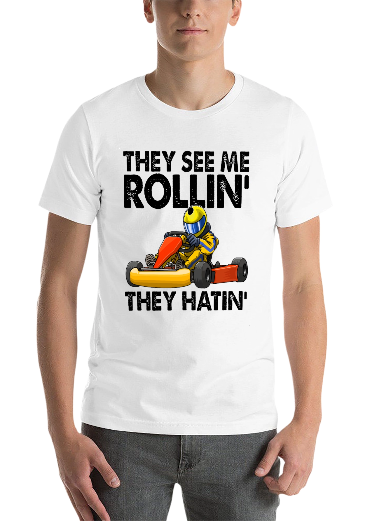 Black They See Me Rollin' T-Shirt - Funny Kart Racing Tee view 14