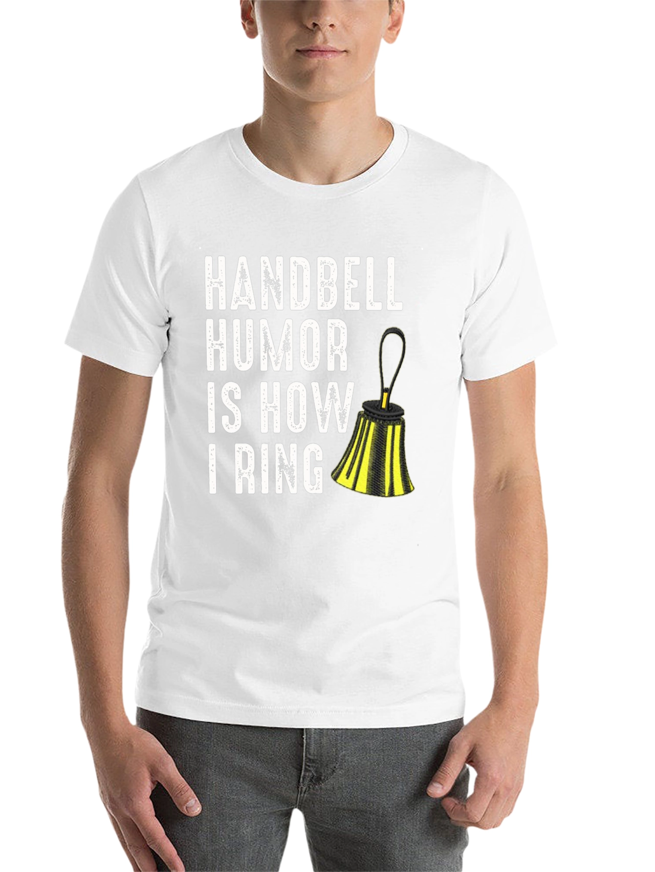 Black Handbell Humor T-Shirt - 'I Ring' Design view 14