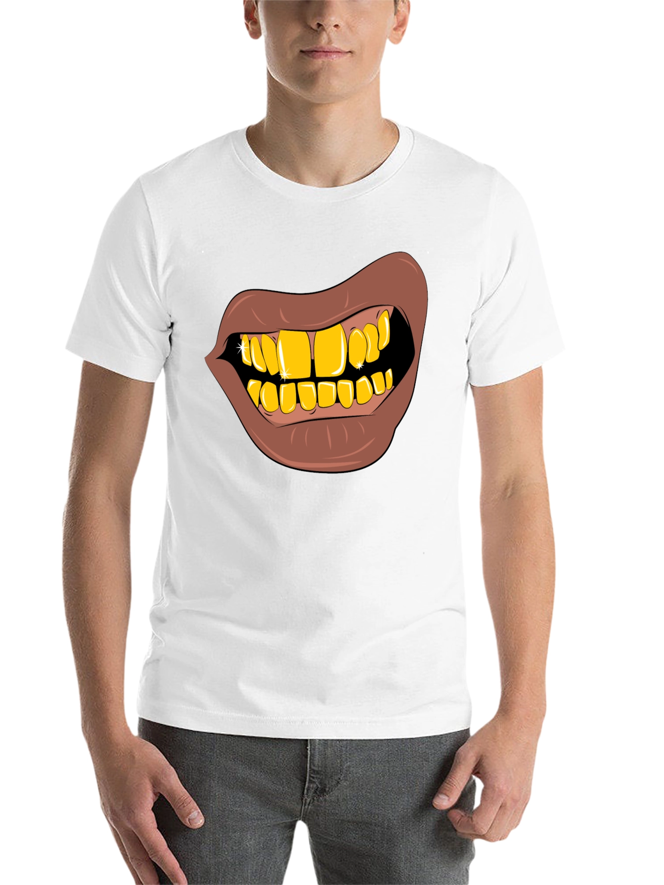Black Gold Teeth Graphic T-Shirt - Novelty Style view 14
