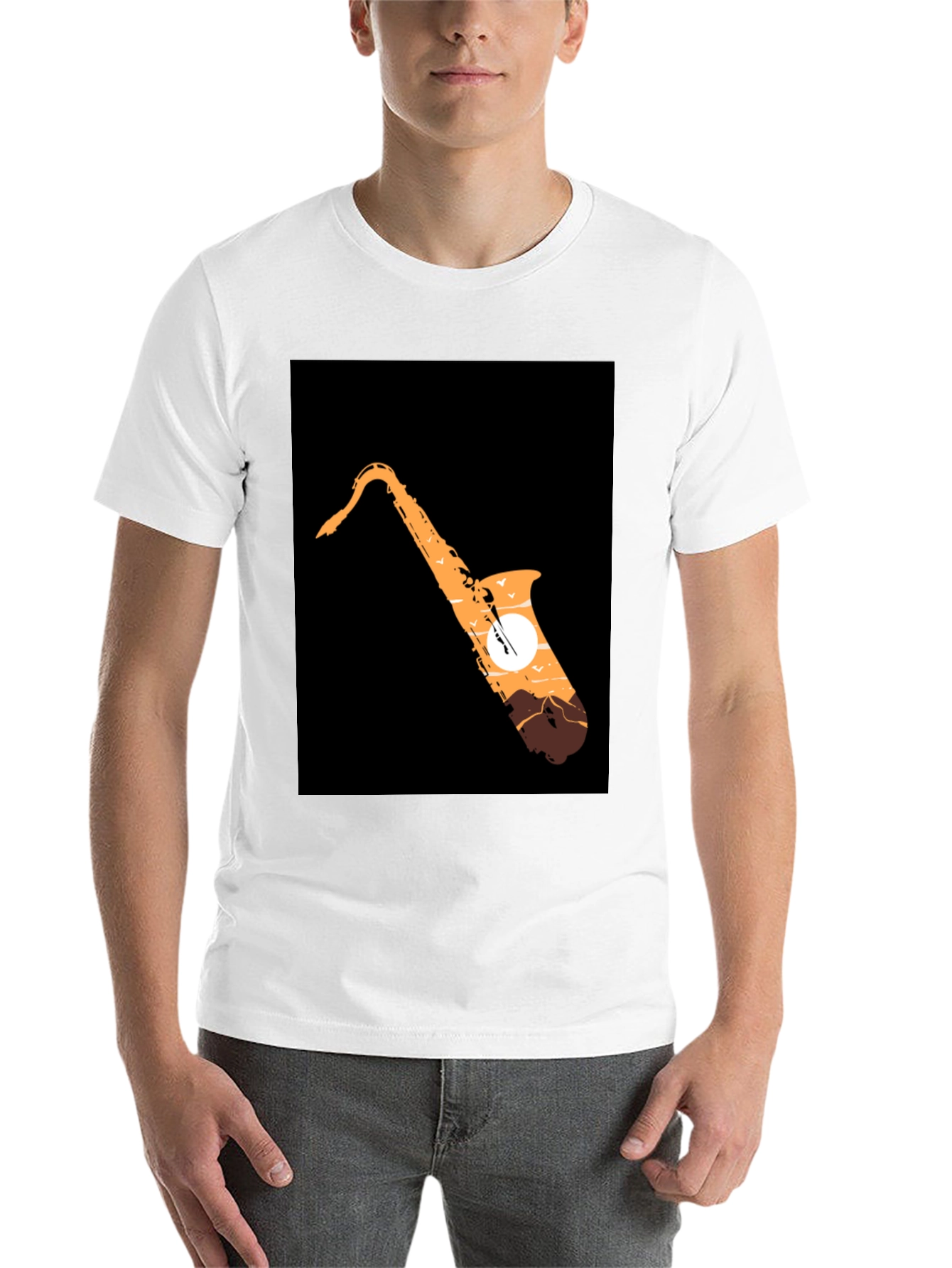 Black Saxophone Sunset Graphic Tee - Cool Musician T-Shirt view 14