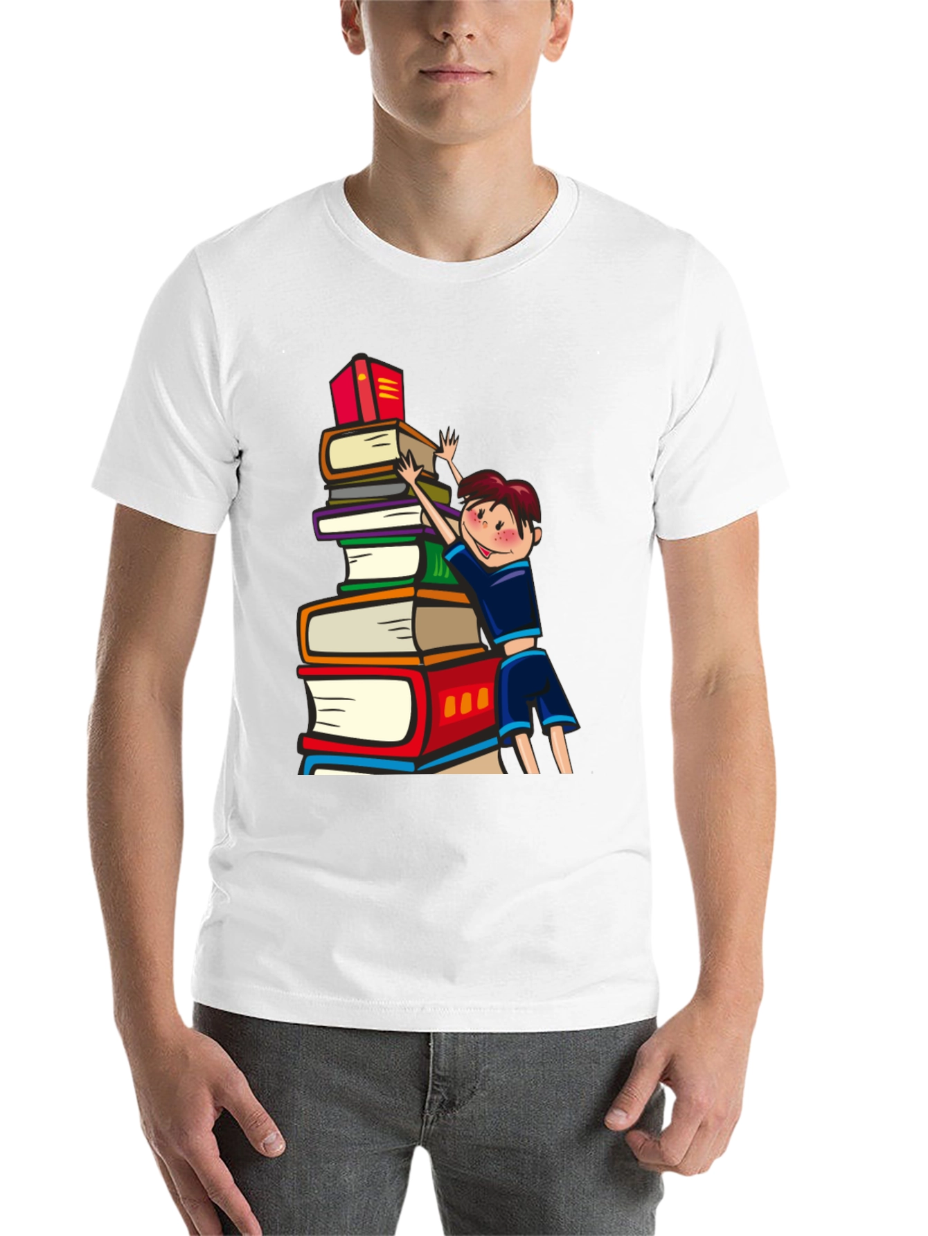 Black Book Lover T-Shirt: Boy Climbing Books view 14