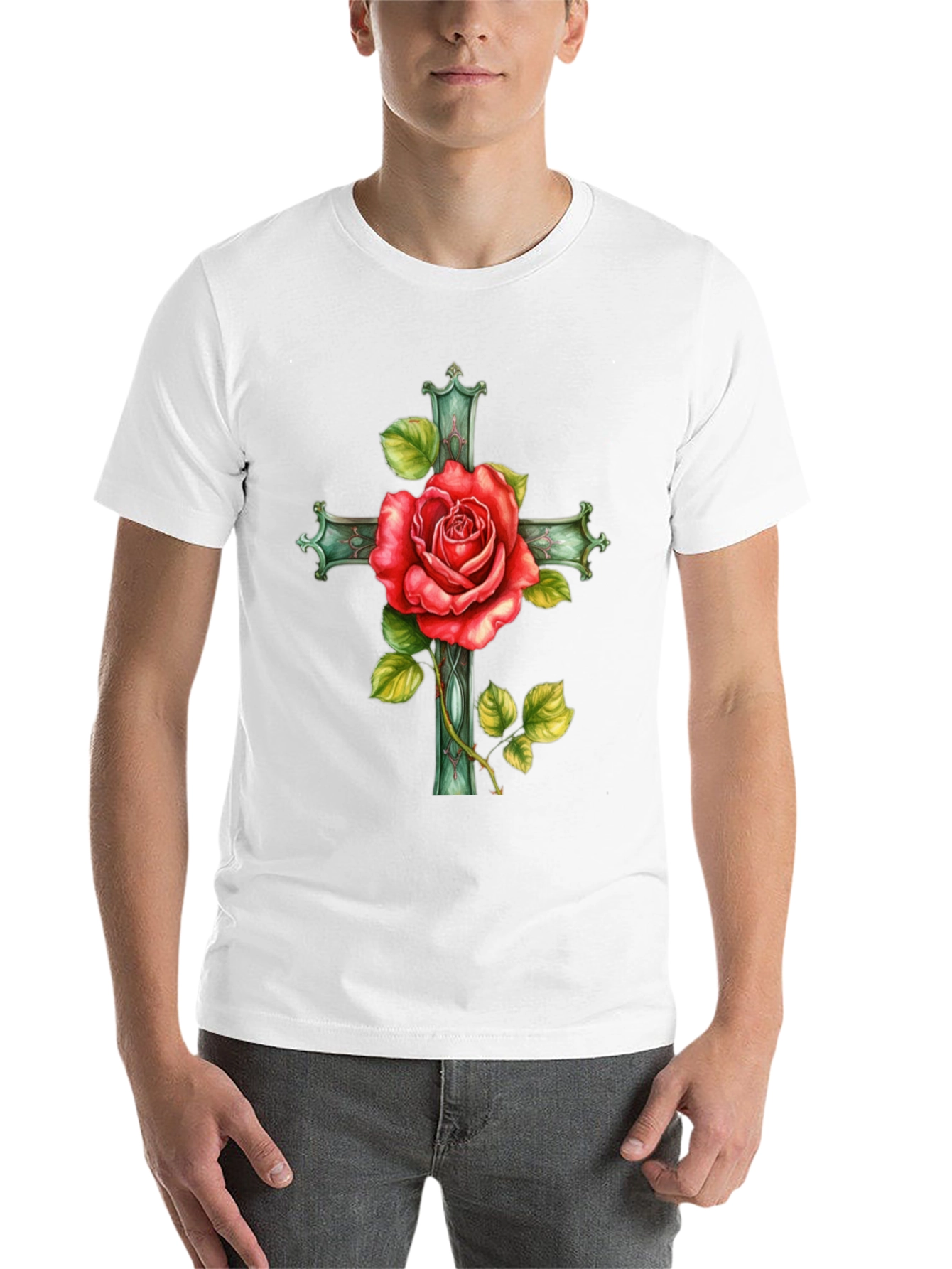 Black Rose Cross Graphic Tee - Stylish Black T-Shirt view 14