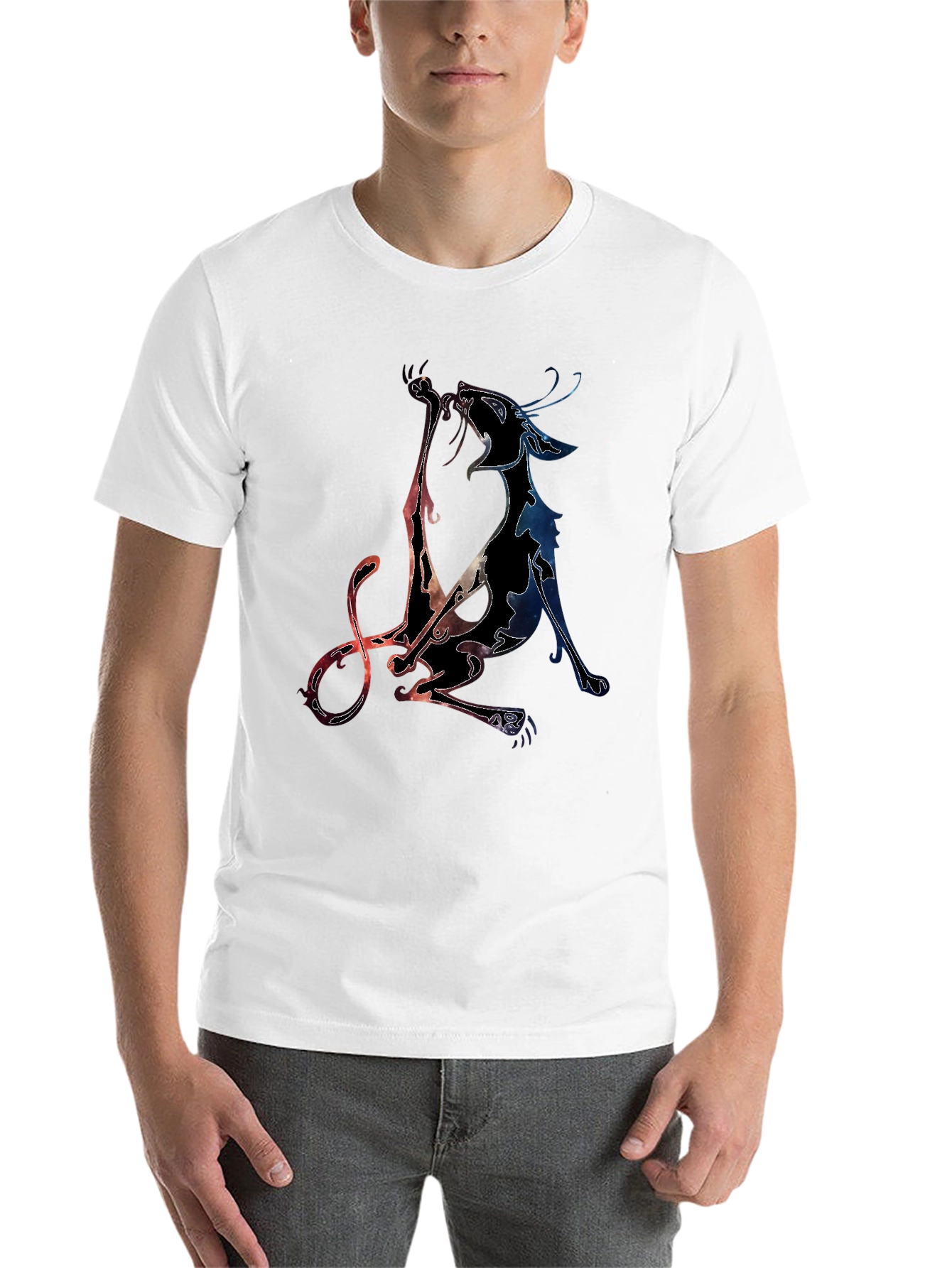 Black Abstract Cat Graphic T-Shirt - Stylish Men's Crew Neck Tee view 14