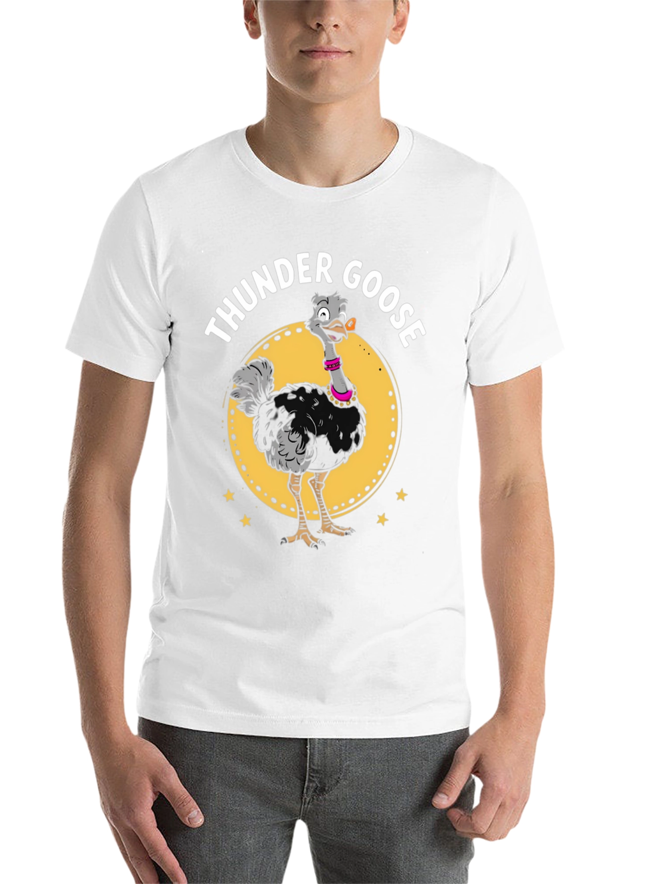 Black Thunder Goose Graphic Tee - Novelty Cartoon Ostrich T-Shirt view 14