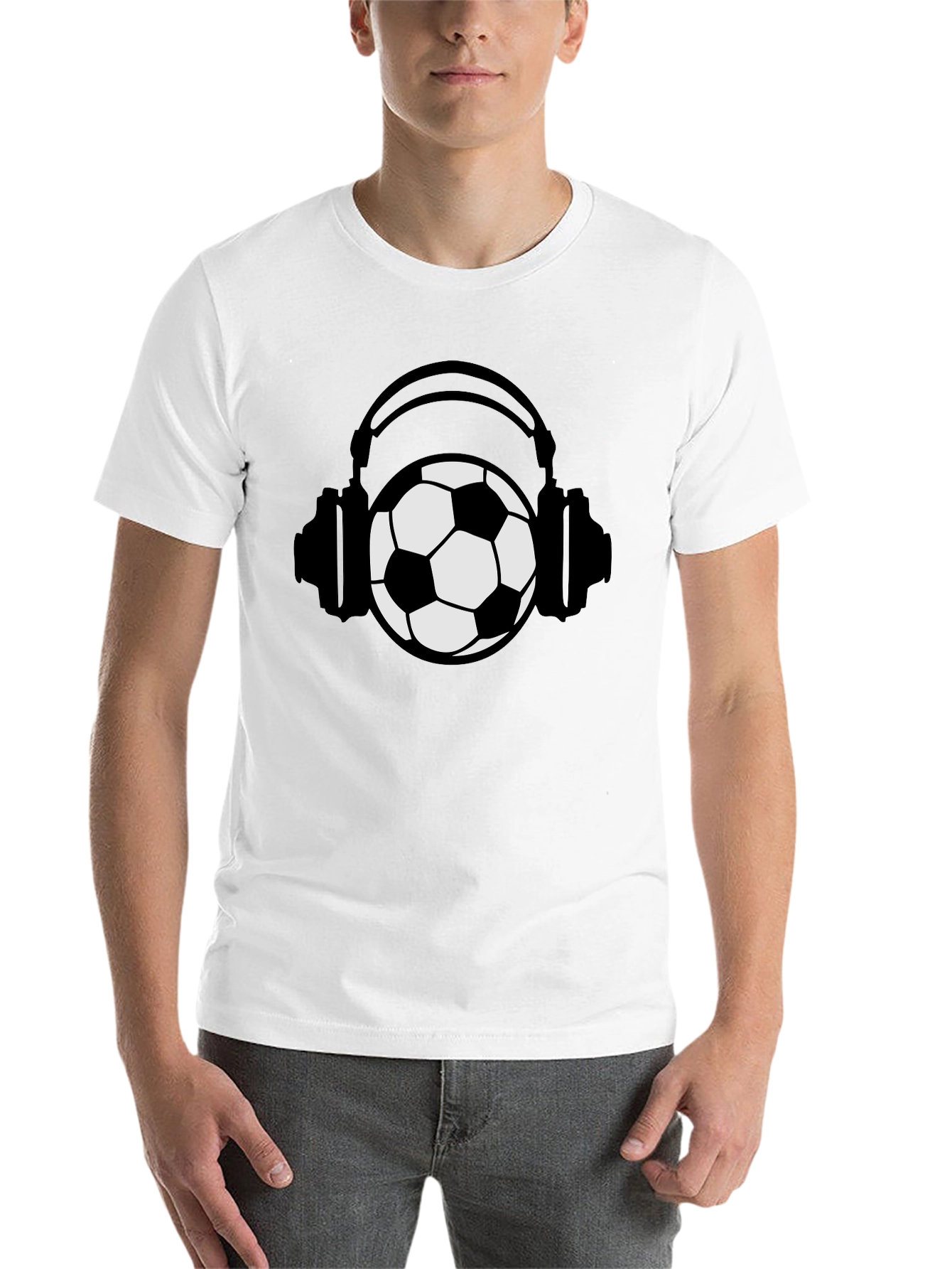 Black Soccer Ball Headphones Black Graphic Tee view 14