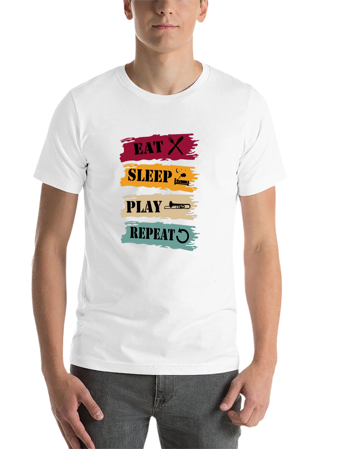 Black Eat Sleep Play Trombone Repeat Graphic Tee view 14