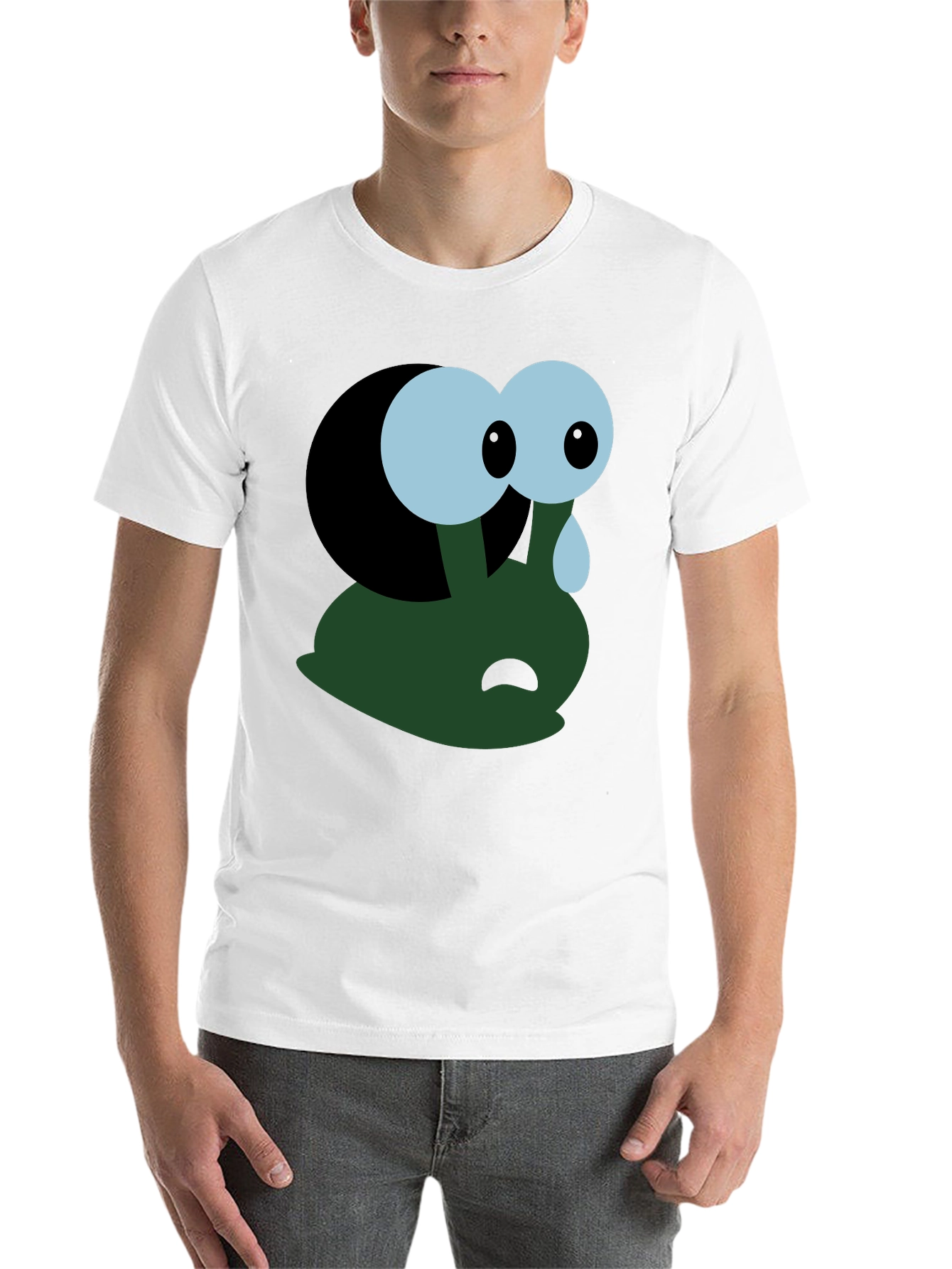 Black Sad Cartoon Character T-Shirt - Black view 14