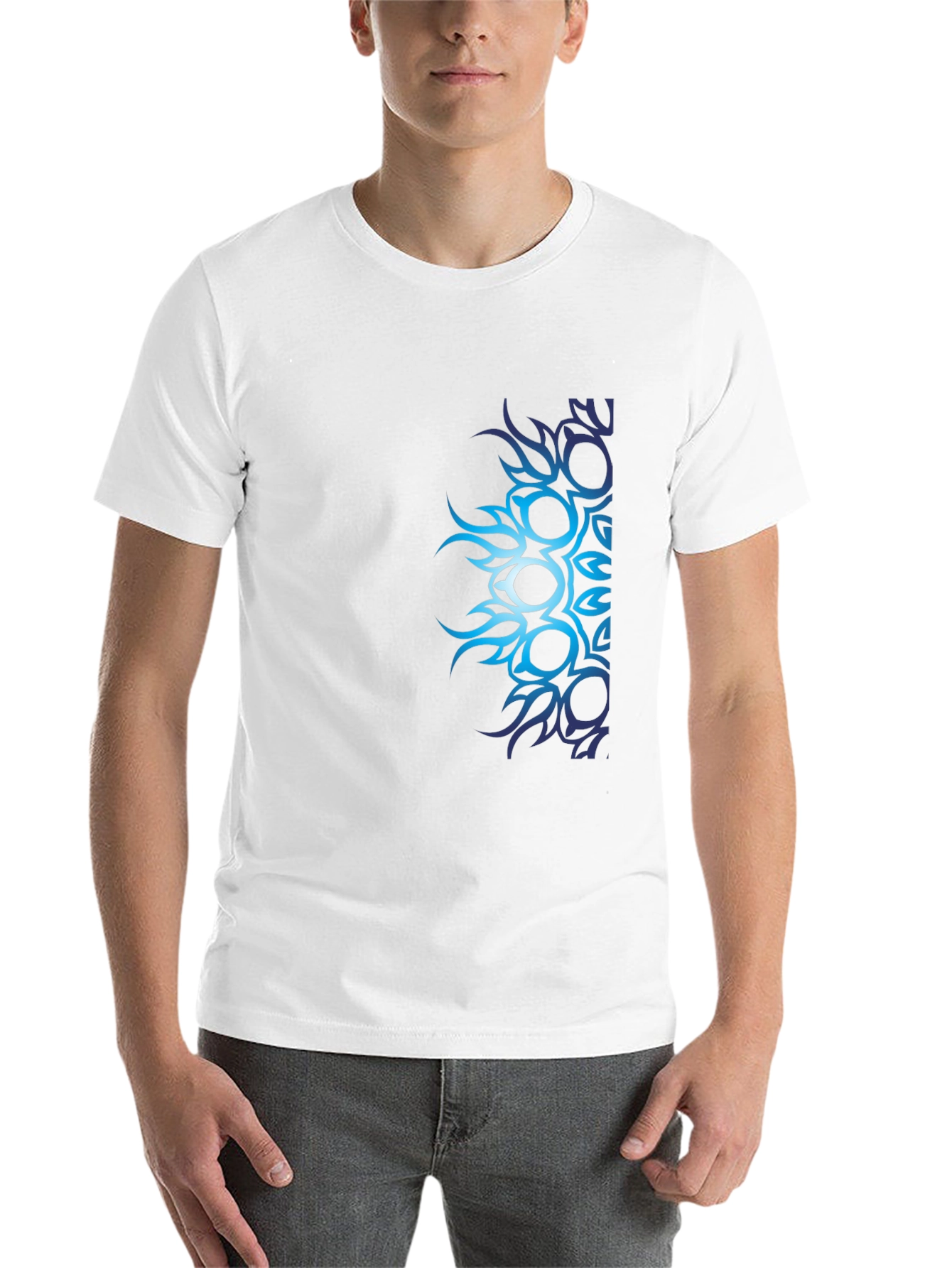 Black Men's Black T-Shirt with Blue Tribal Design view 14