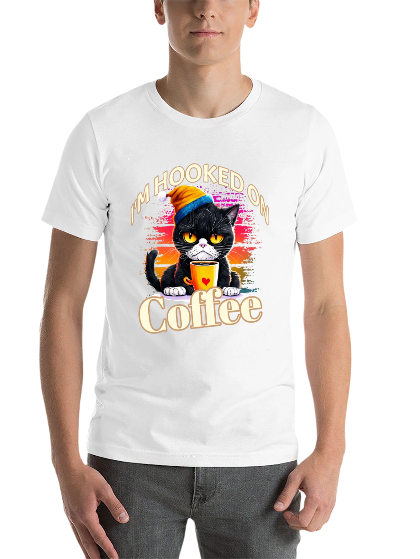 Black Hooked On Coffee Cat T-Shirt view 14