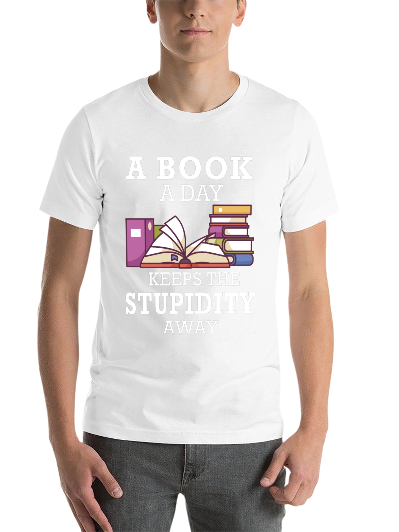 Black A Book A Day Keeps The Stupidity Away T-Shirt view 14