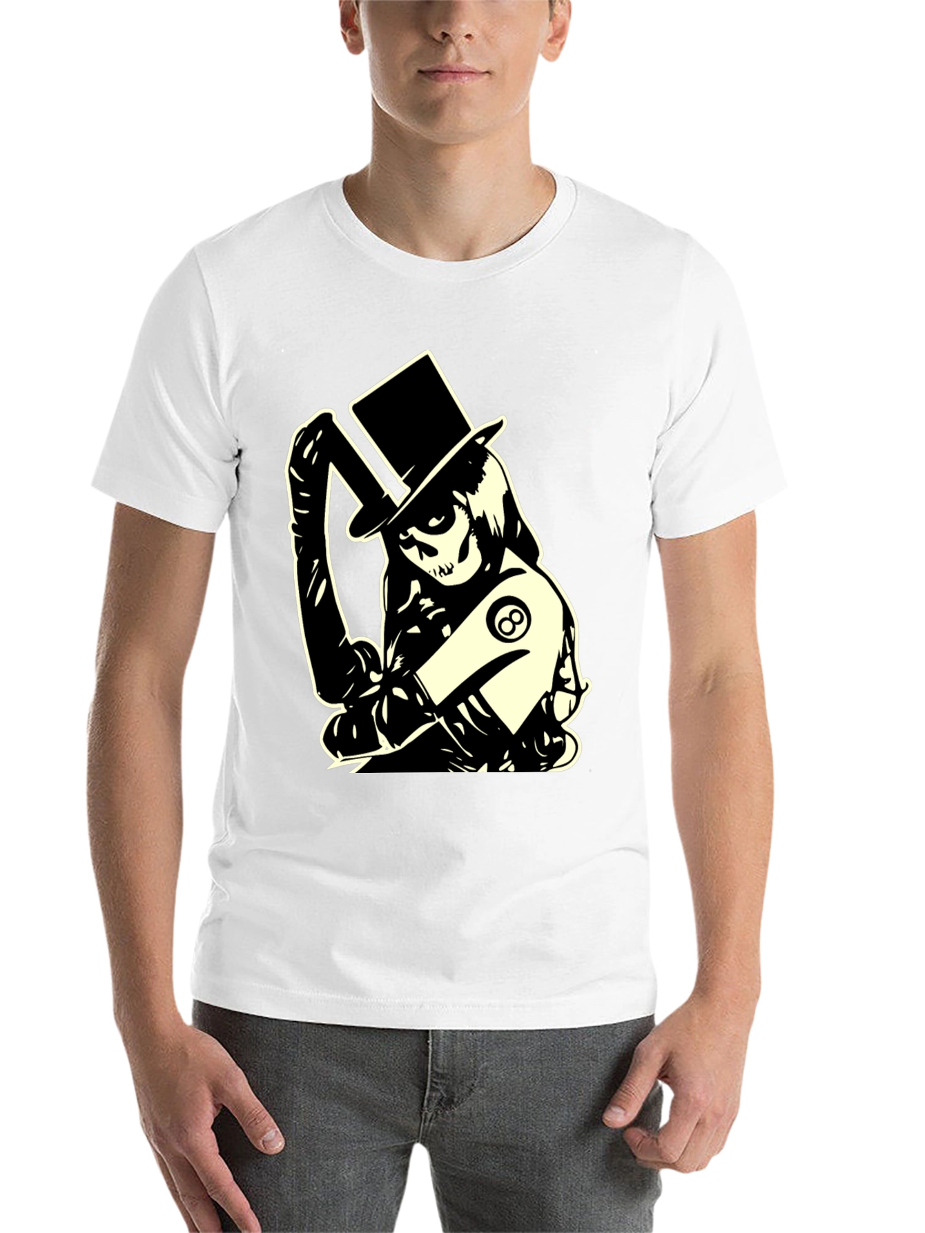 Black Skull Top Hat Graphic T-Shirt - Black view 14