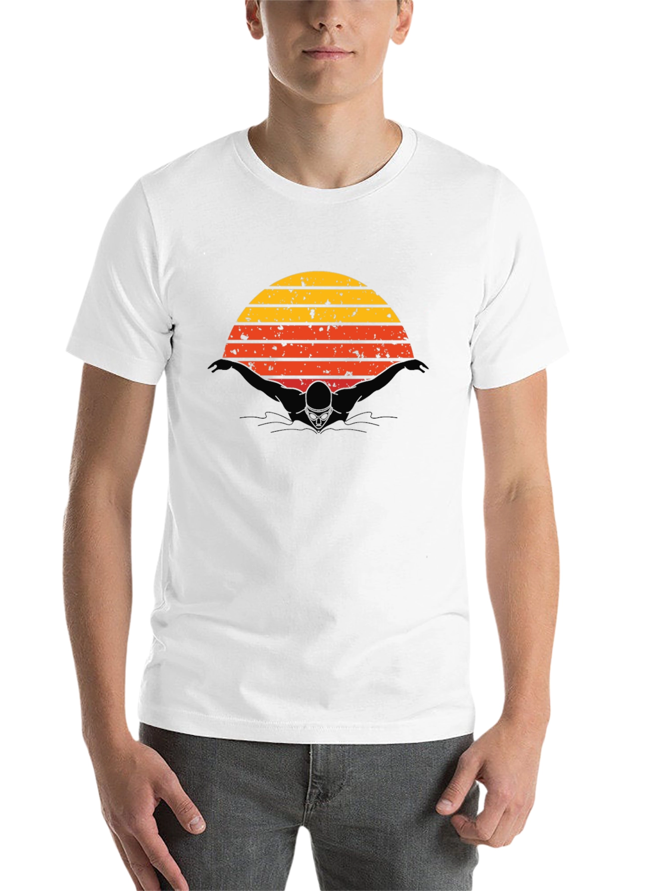 Black Vintage Sunset Swimmer Black T-Shirt view 14