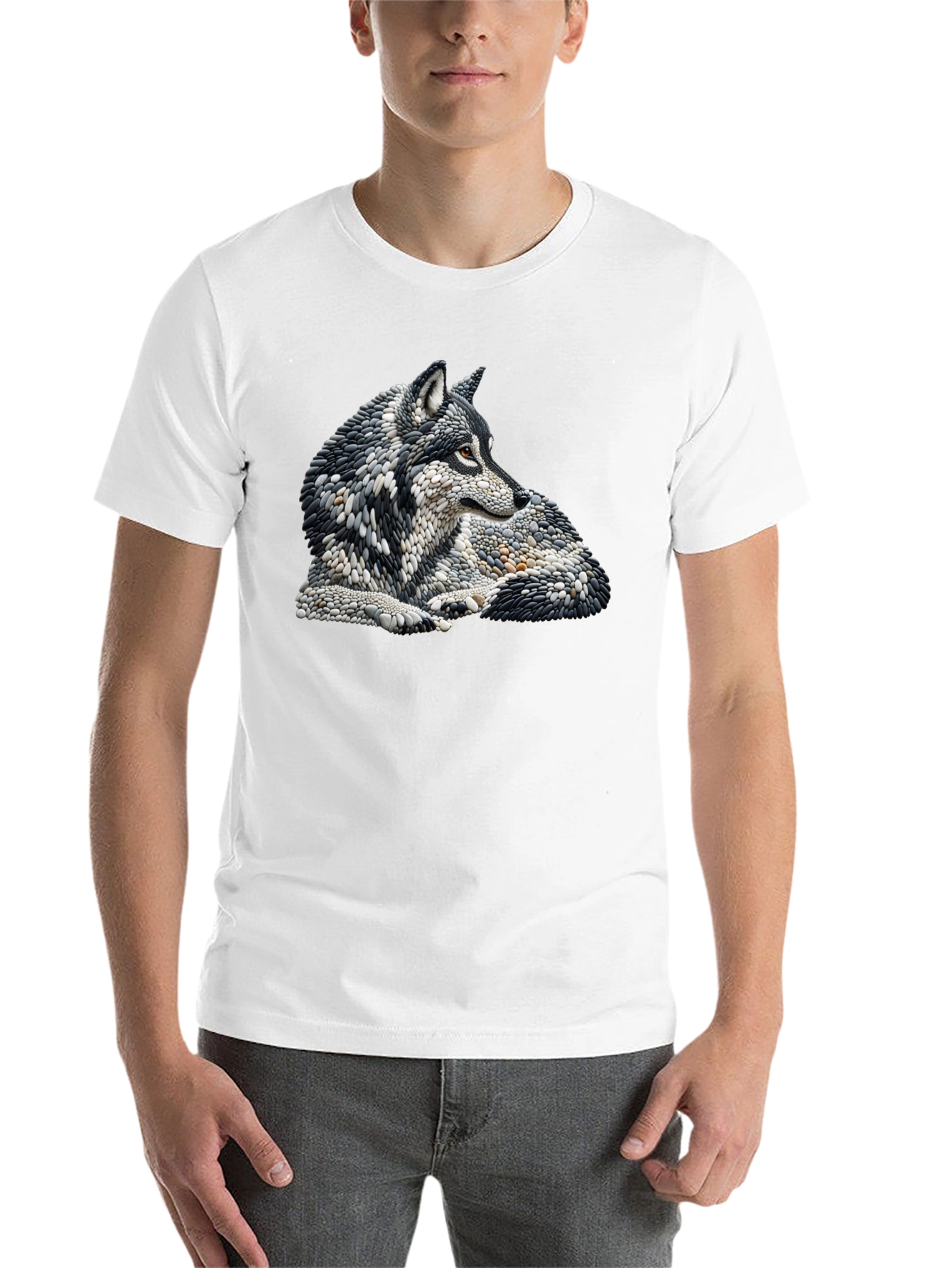 Black Wolf Art Graphic Print Black T-Shirt view 14