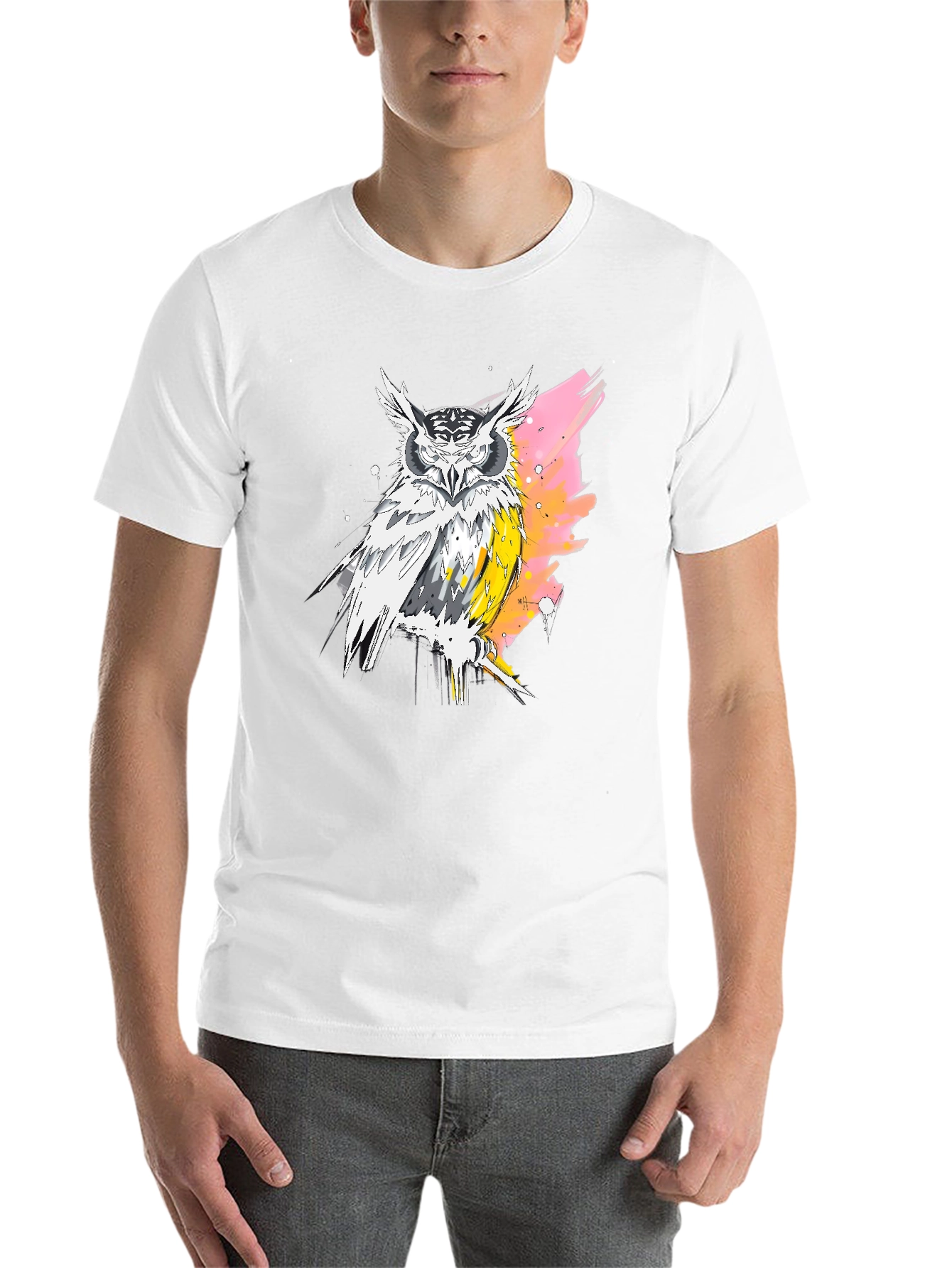 Black Owl Graphic Print Black T-Shirt for Men view 14
