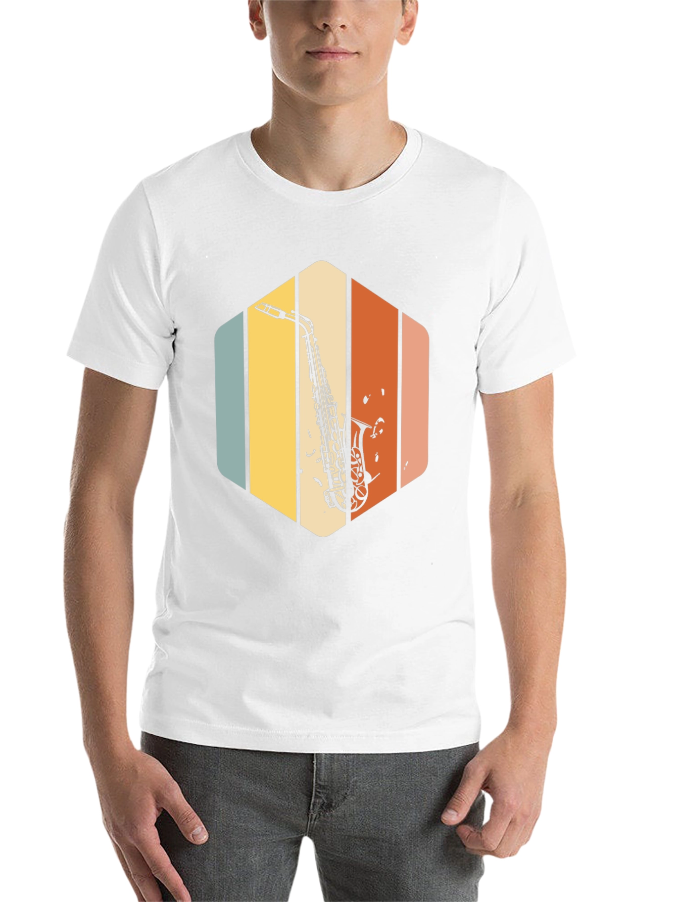 Black Retro Saxophone T-Shirt - Vintage Style Music Tee view 14