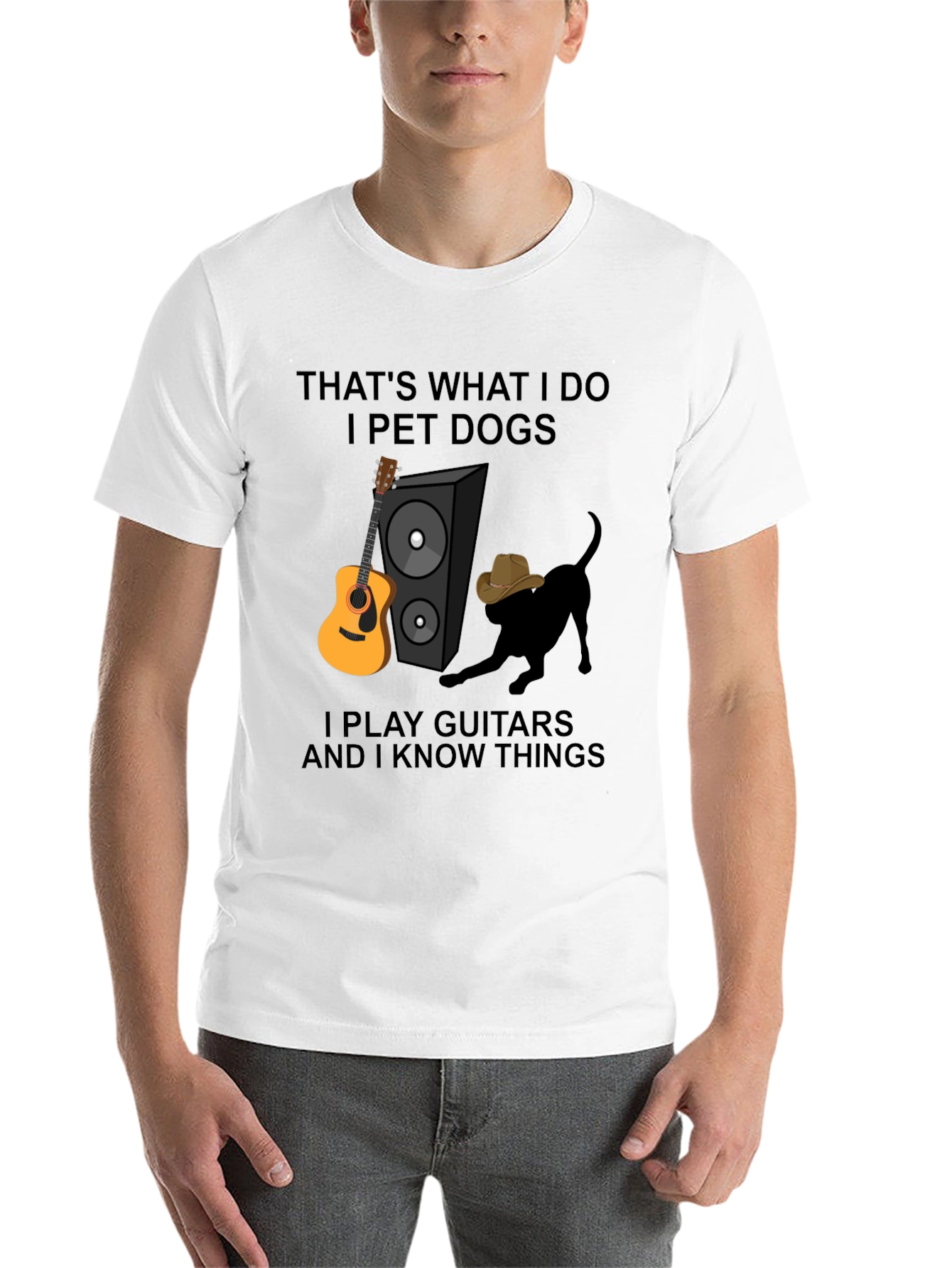 Black Dog Petting Guitar Player T-Shirt view 14