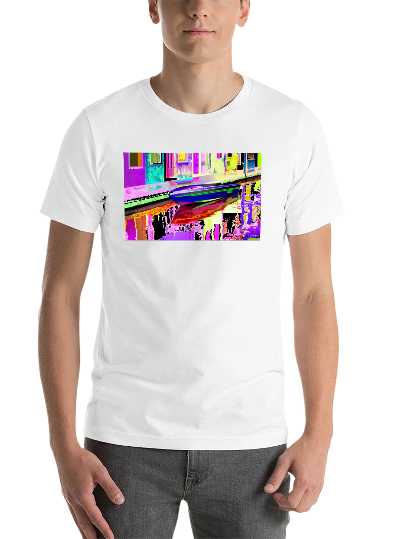 Black Colorful Venice Scene Graphic Black T-Shirt view 14