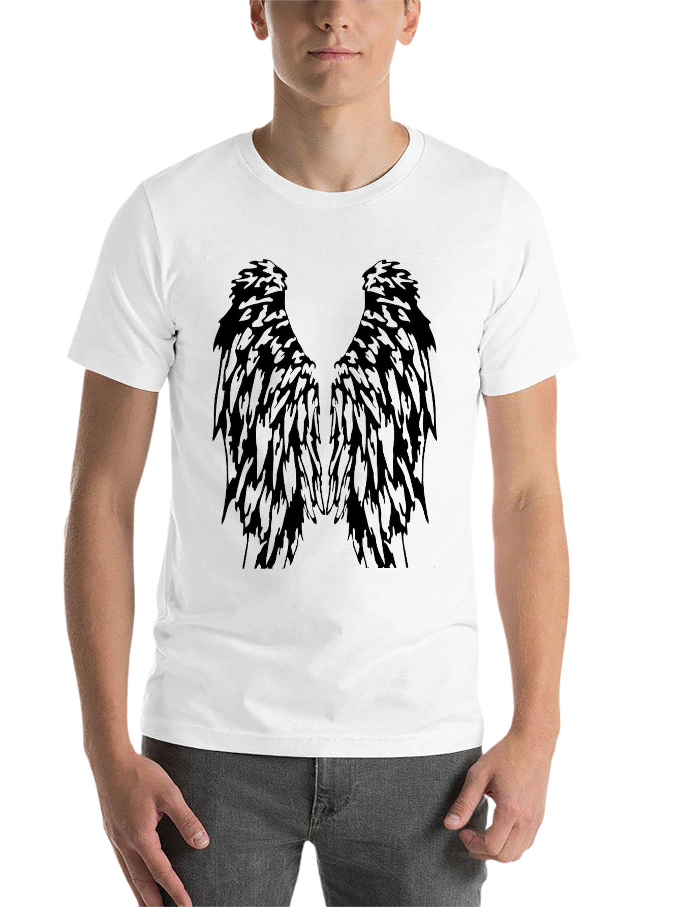 Black Men's Black Feather Wings Graphic Tee view 14