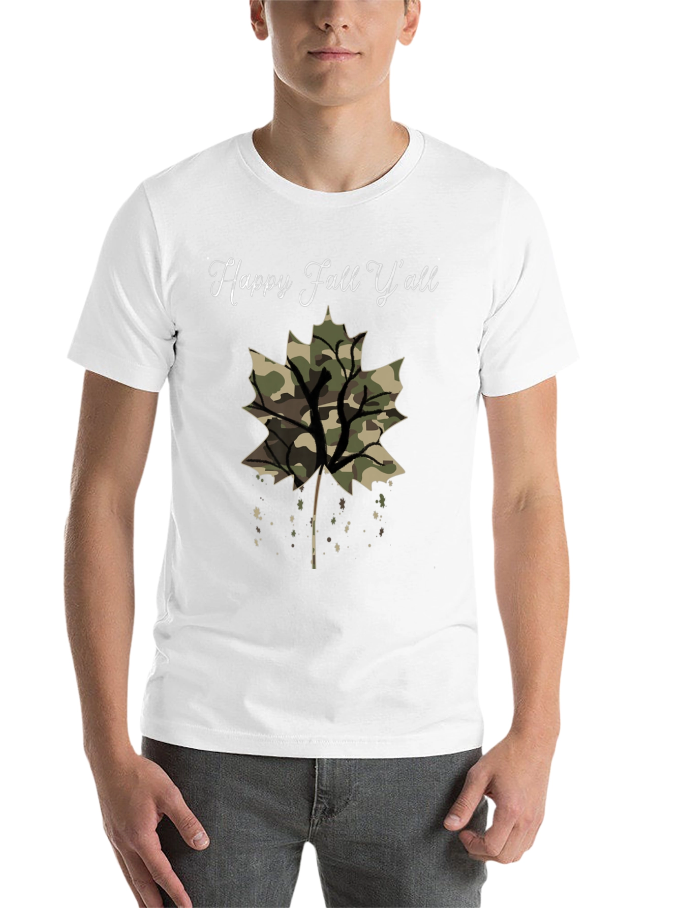 Black Happy Fall Y'all Camo Leaf T-Shirt view 14