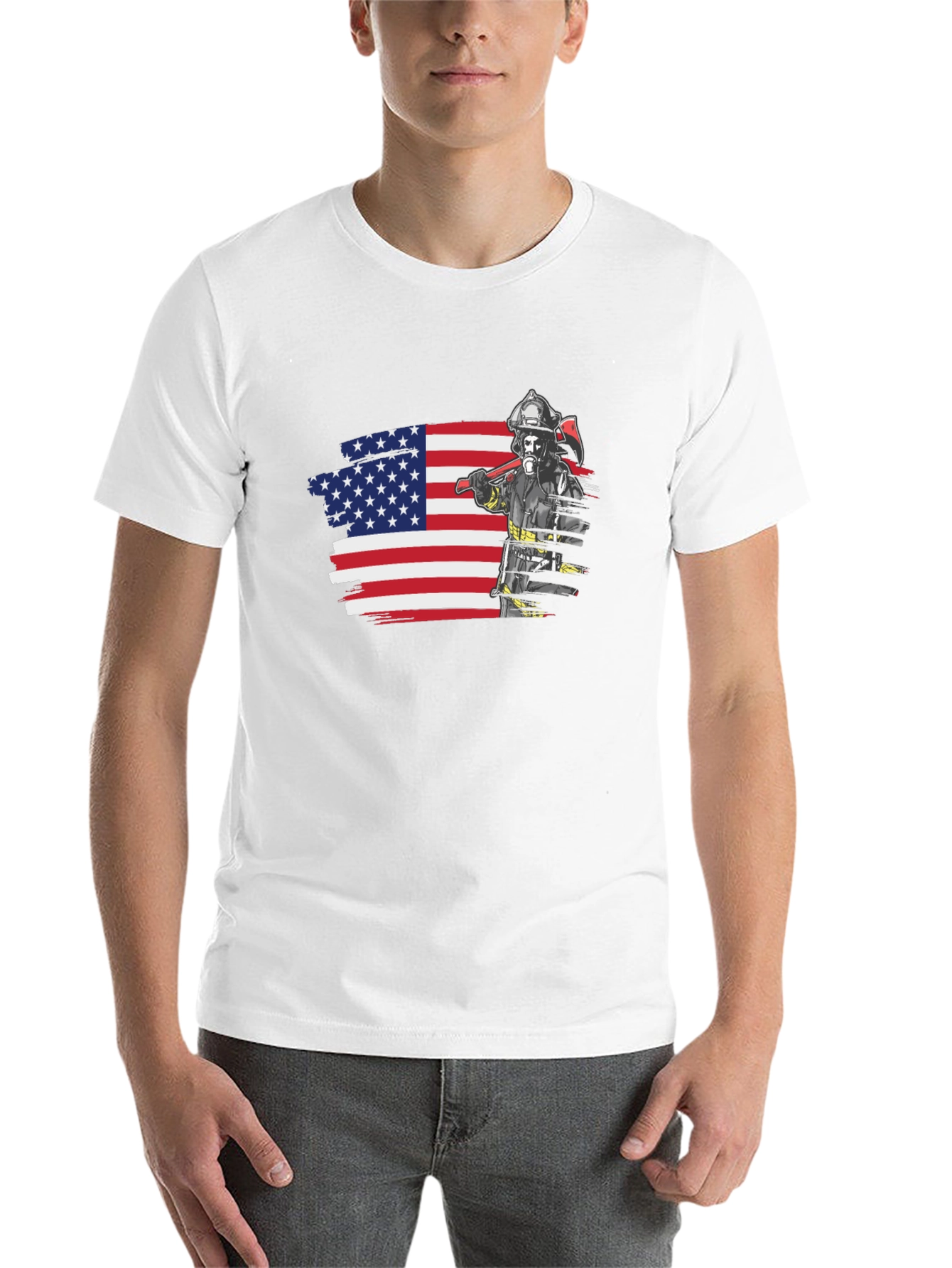 Black Firefighter USA Flag Graphic Tee view 14