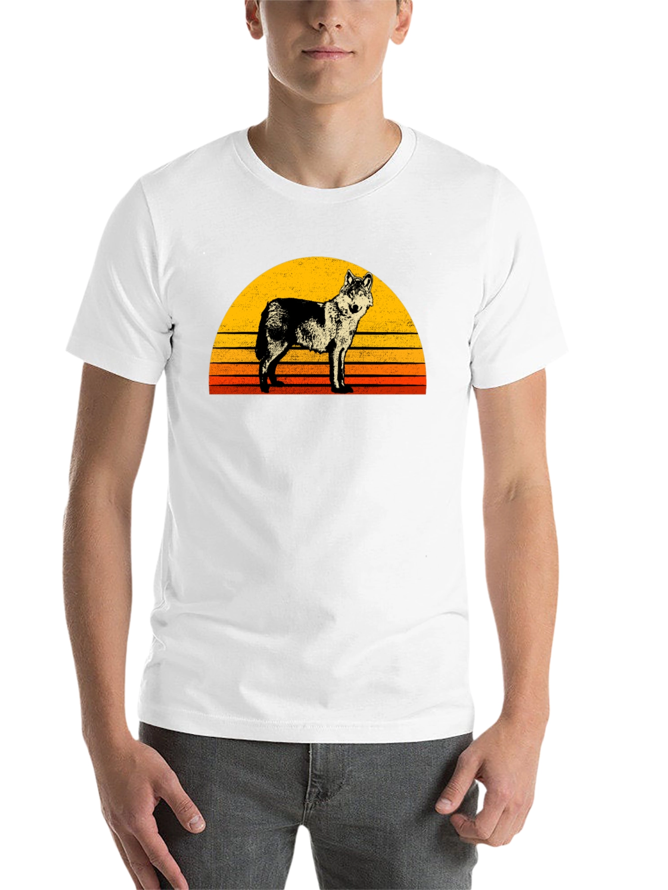 Black Retro Wolf Sunset Graphic Tee - Black view 14