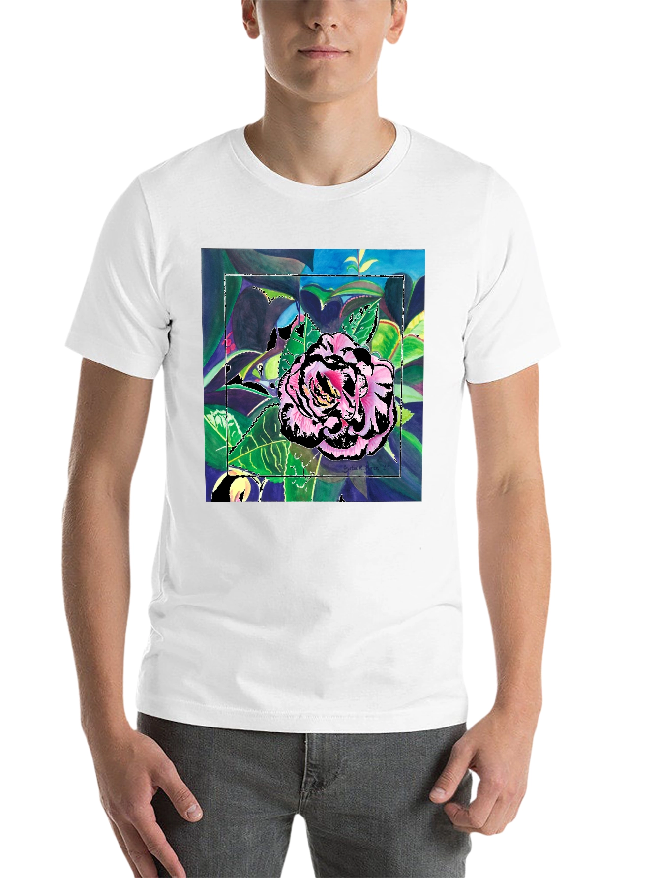 Black Floral Art Print Black T-Shirt view 14