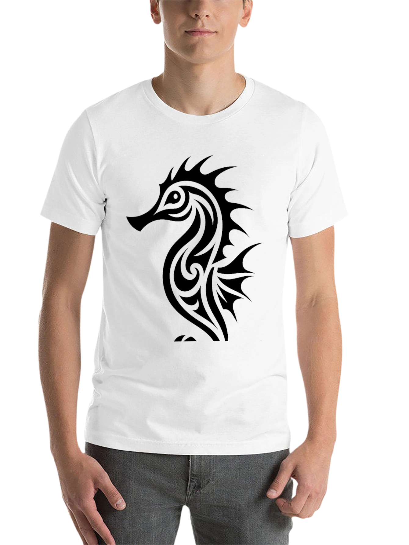 Black Men's Black Seahorse Graphic T-Shirt view 14