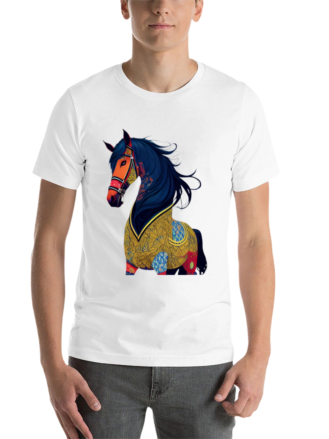 Black Artistic Horse Graphic T-Shirt view 14