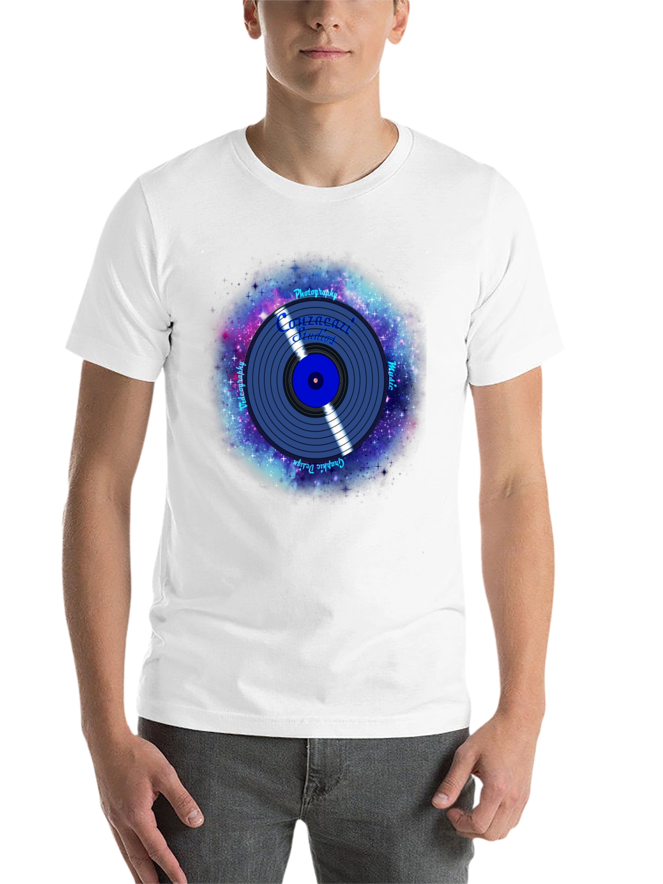 Black Galaxy Vinyl Record Graphic T-Shirt view 14