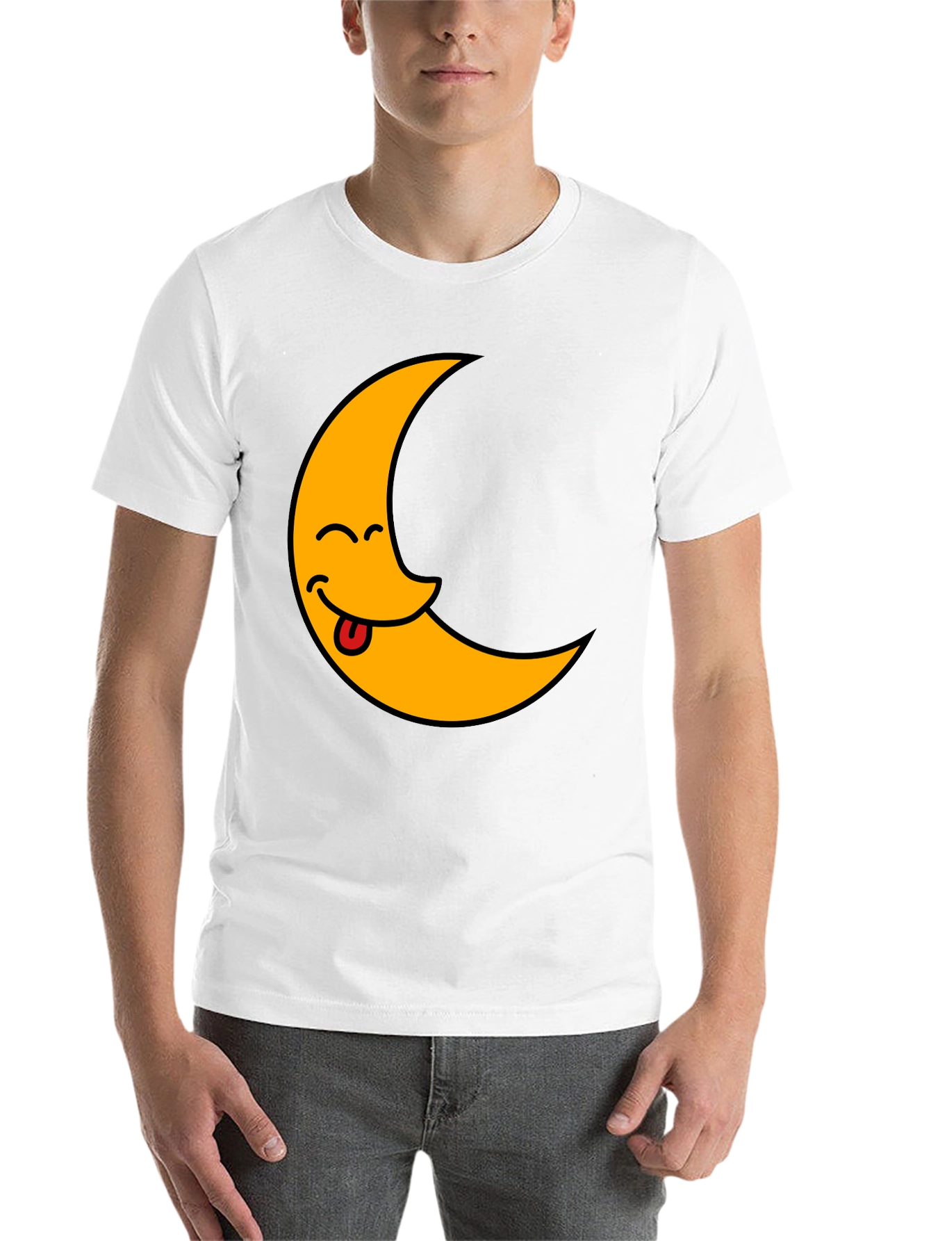 Black Funny Crescent Moon Tongue T-Shirt view 14